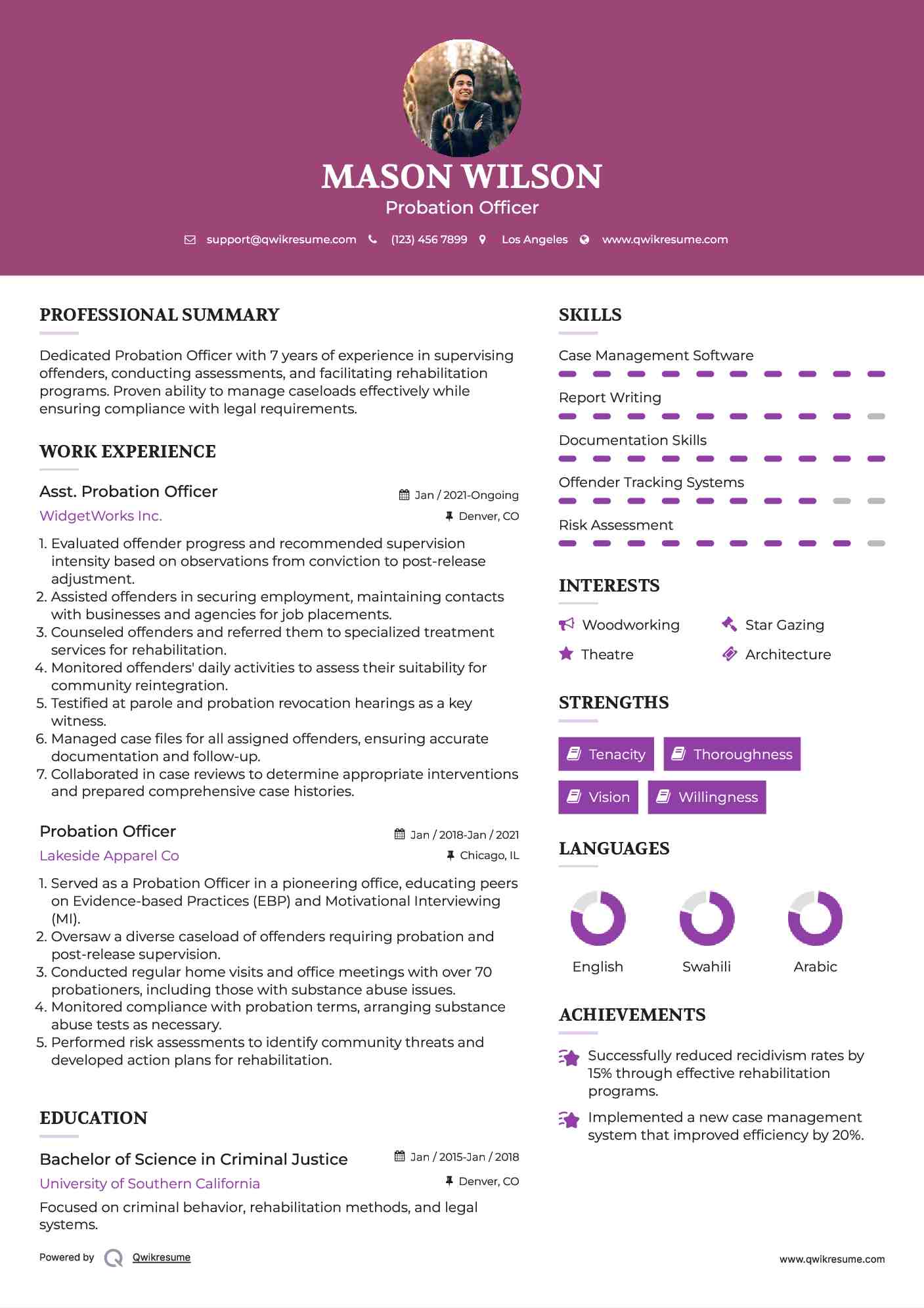 Asst. Probation Officer Resume Sample