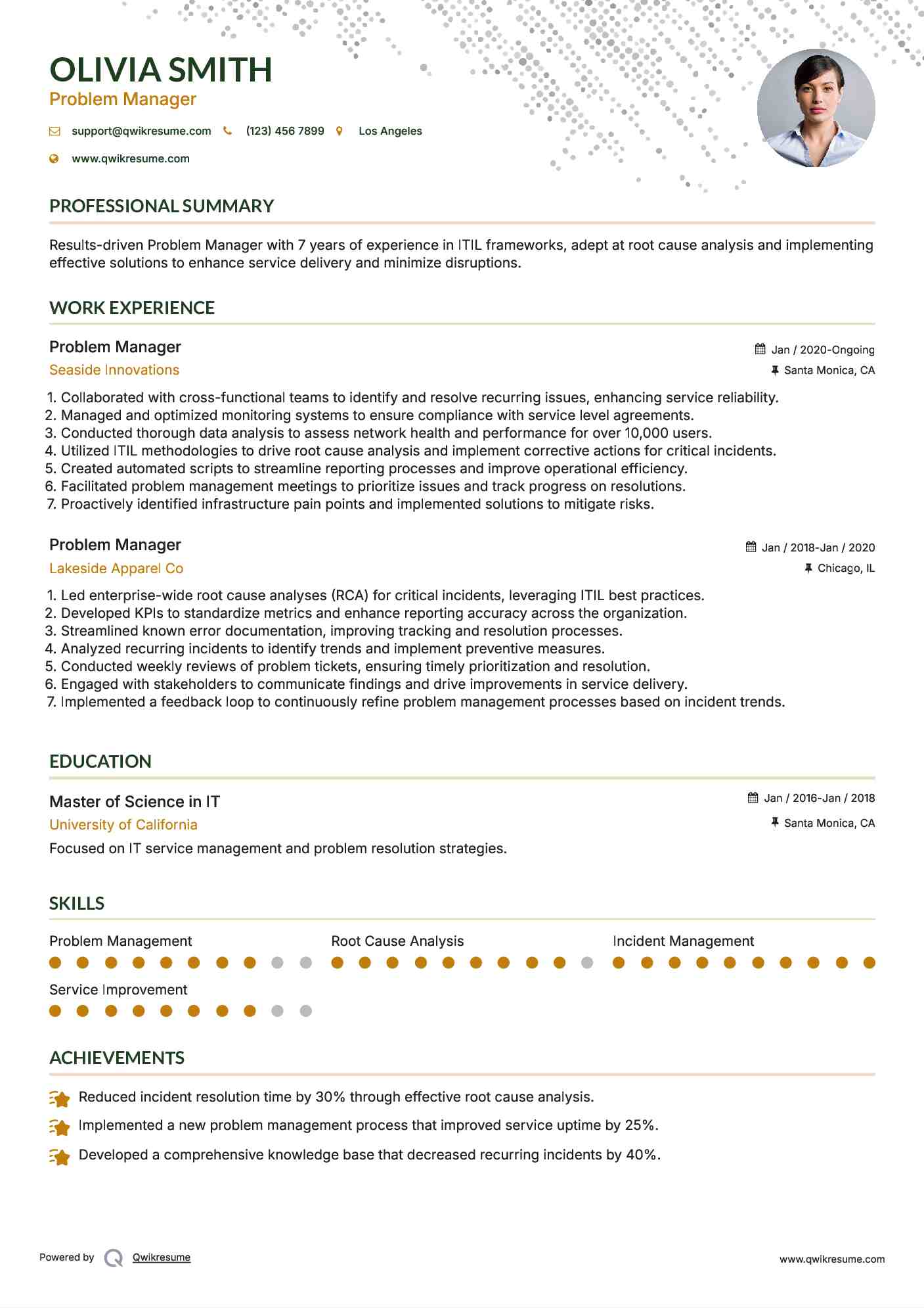 Problem Manager Resume Template