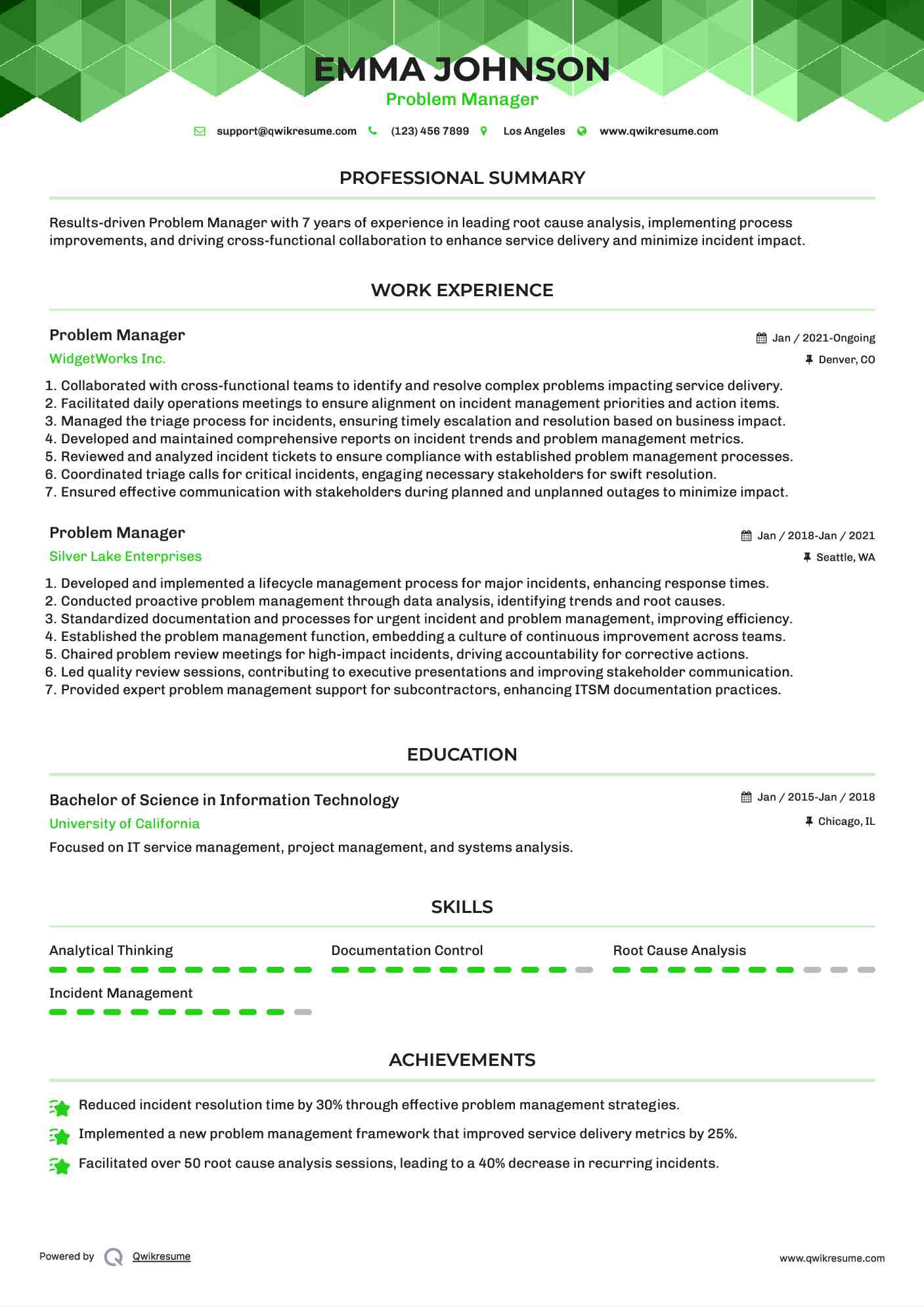 Problem Manager Resume Example