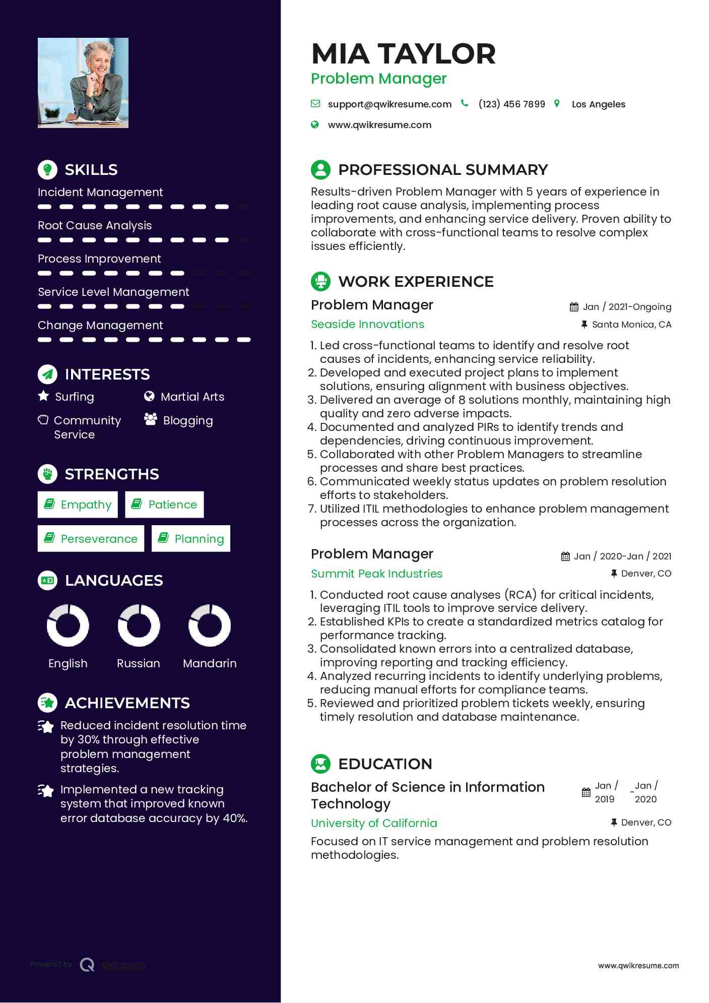 Problem Manager Resume Format