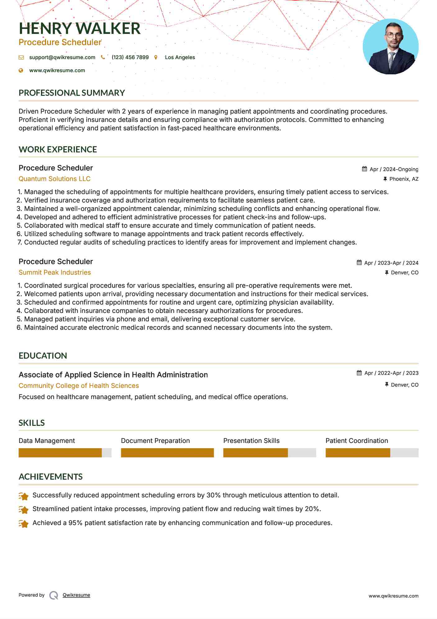 Procedure Scheduler Resume Template