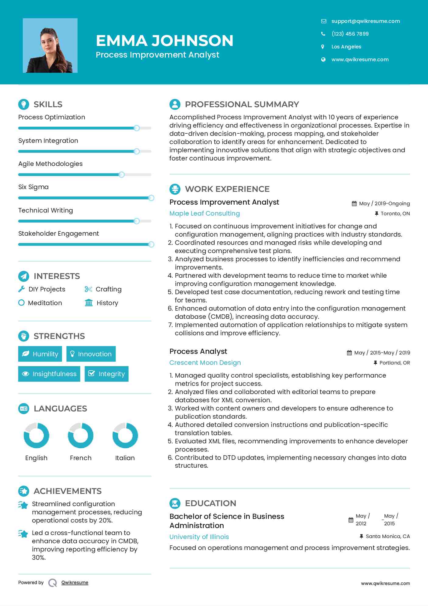 Process Improvement Analyst Resume Template