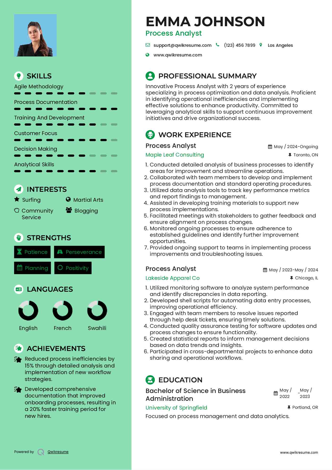 Process Analyst Resume Sample