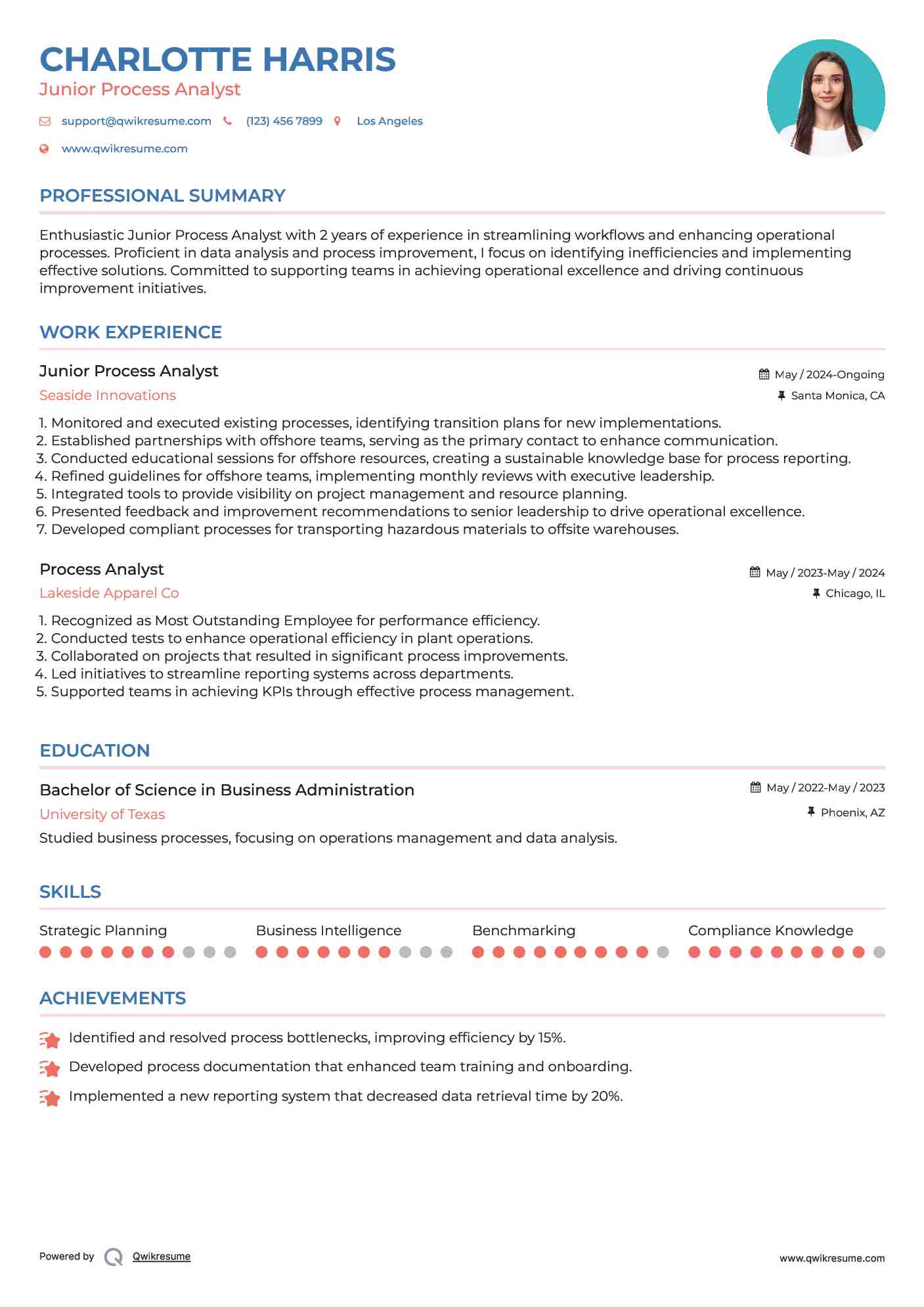 Junior Process Analyst Resume Format