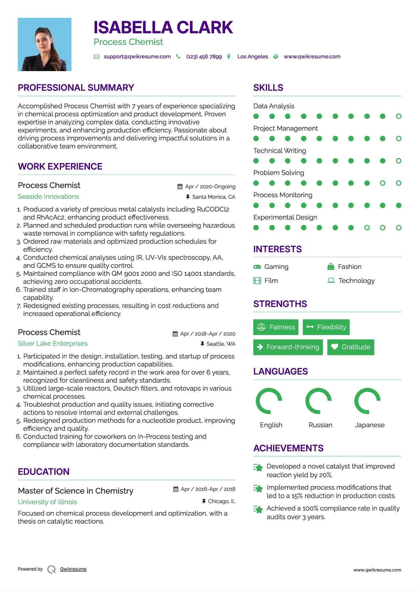 Process Chemist Resume Samples QwikResume