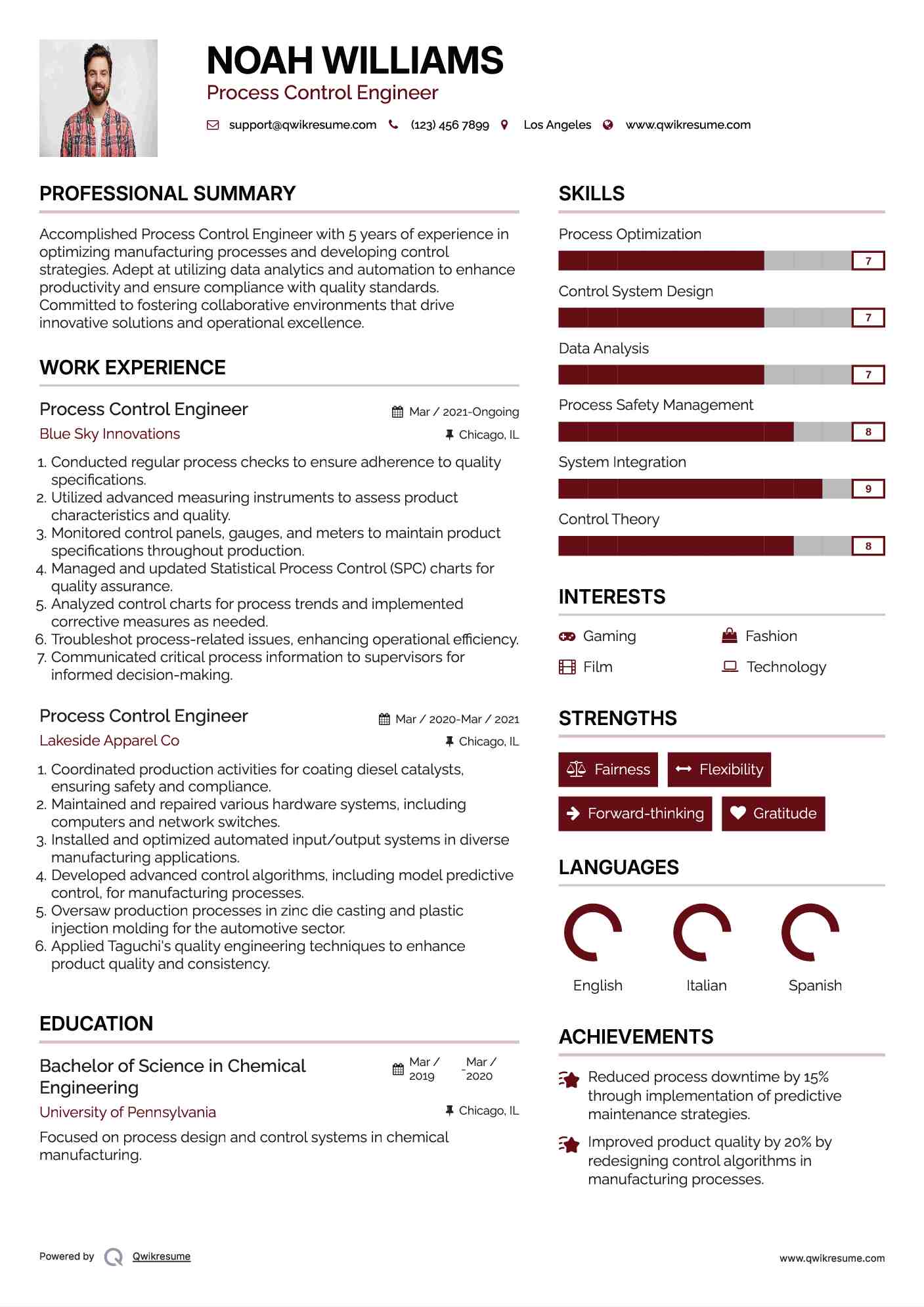 Process Control Engineer Resume Samples QwikResume