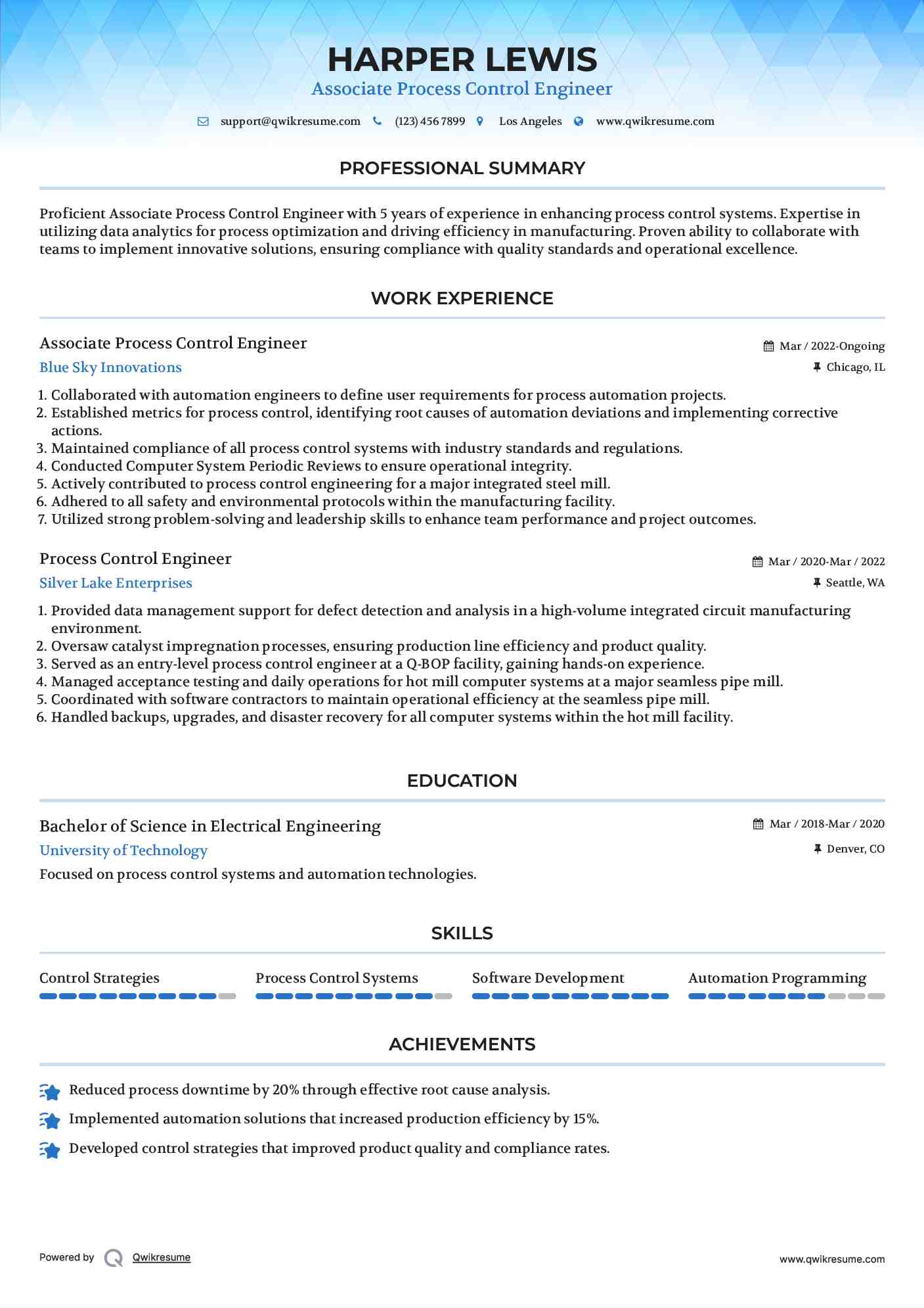 Process Control Engineer Resume Samples QwikResume
