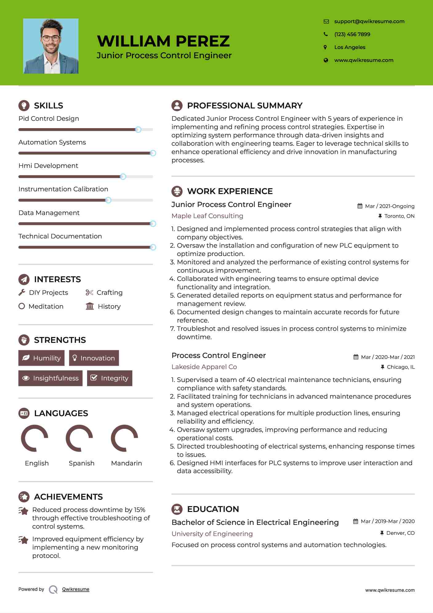 Process Control Engineer Resume Samples | QwikResume