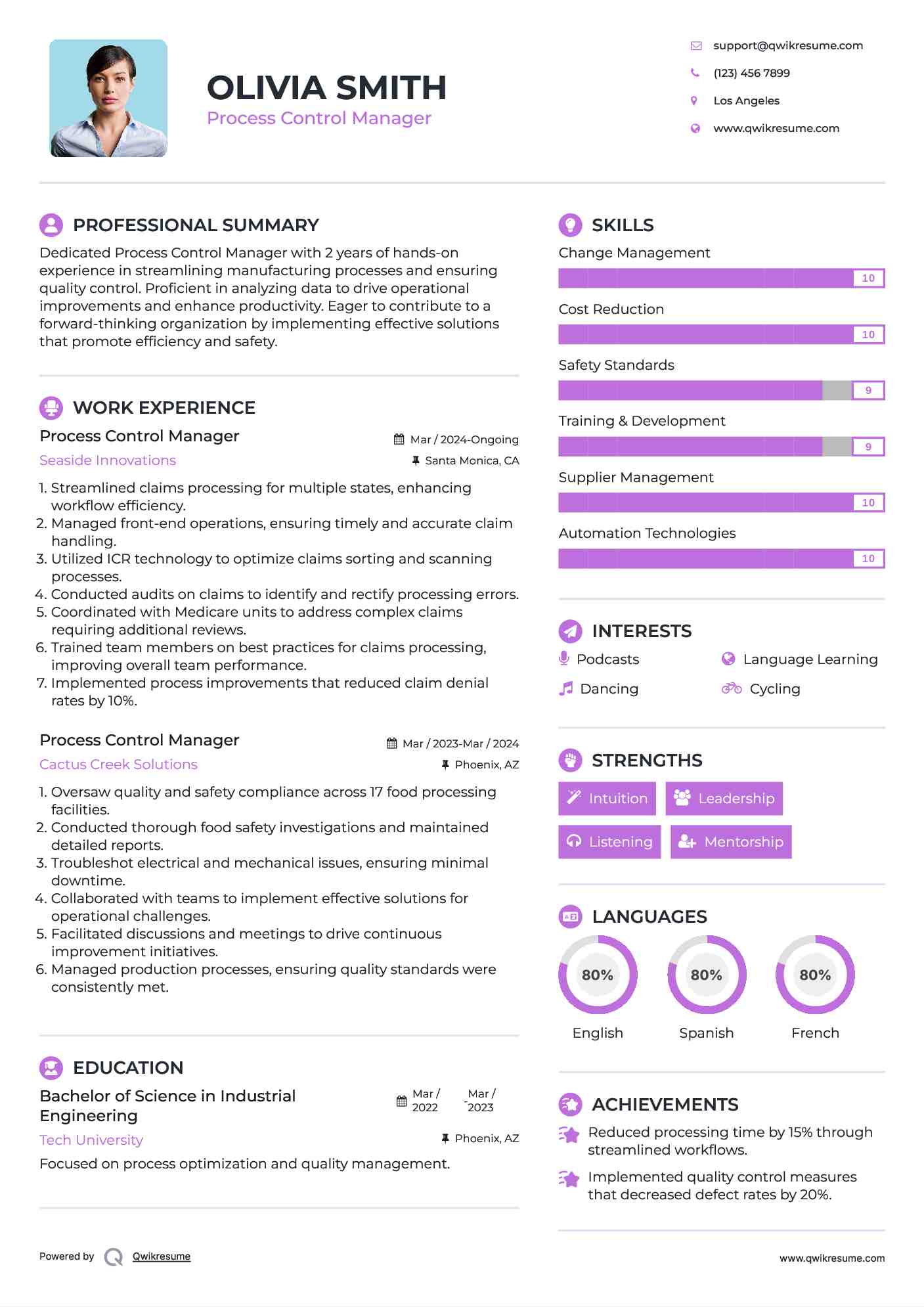 Process Control Manager Resume Example