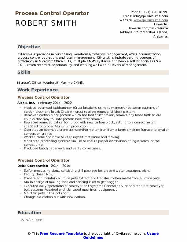 Process Control Operator Resume Samples QwikResume