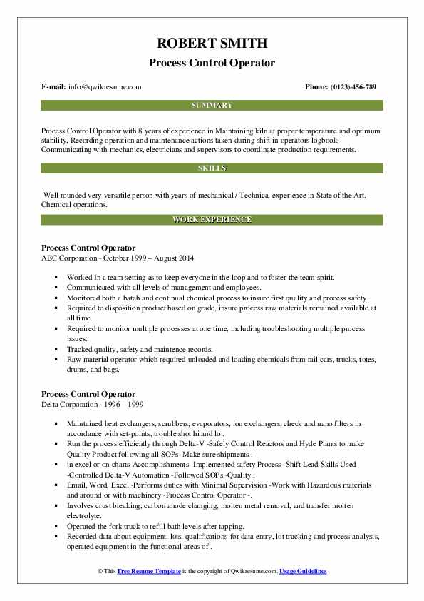 Process Control Operator Resume Samples QwikResume