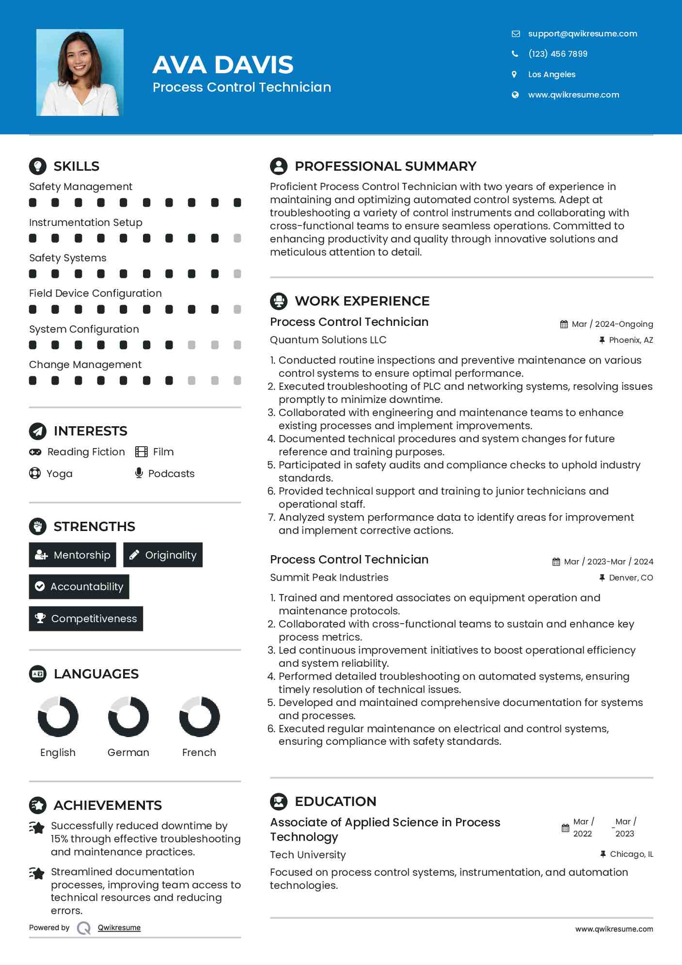 Process Control Technician Resume Model