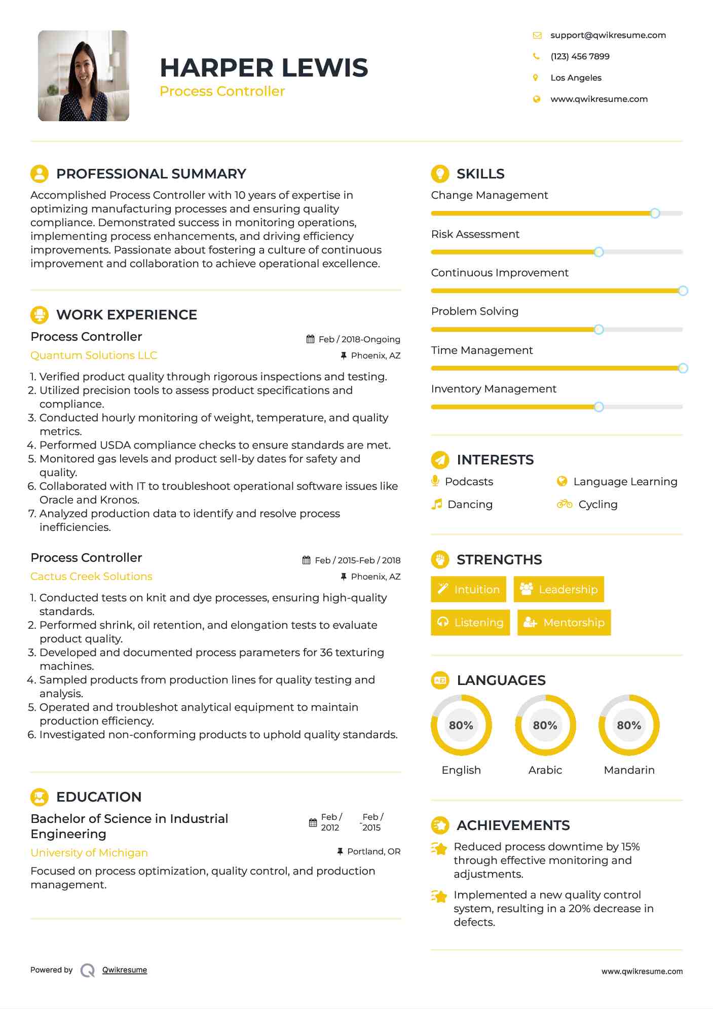 Process Controller Resume Template