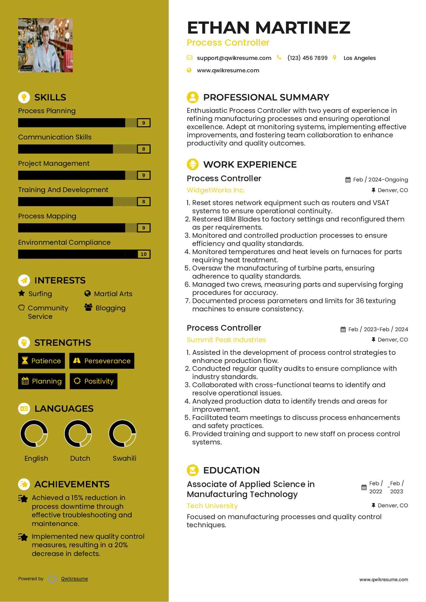 Process Controller Resume Template