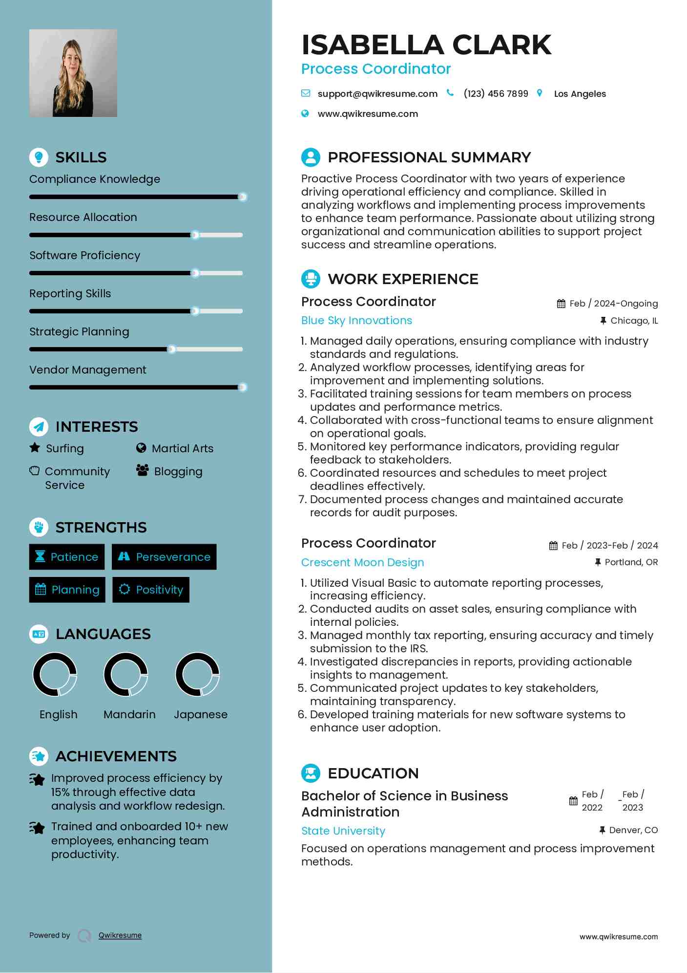 Process Coordinator Resume Model