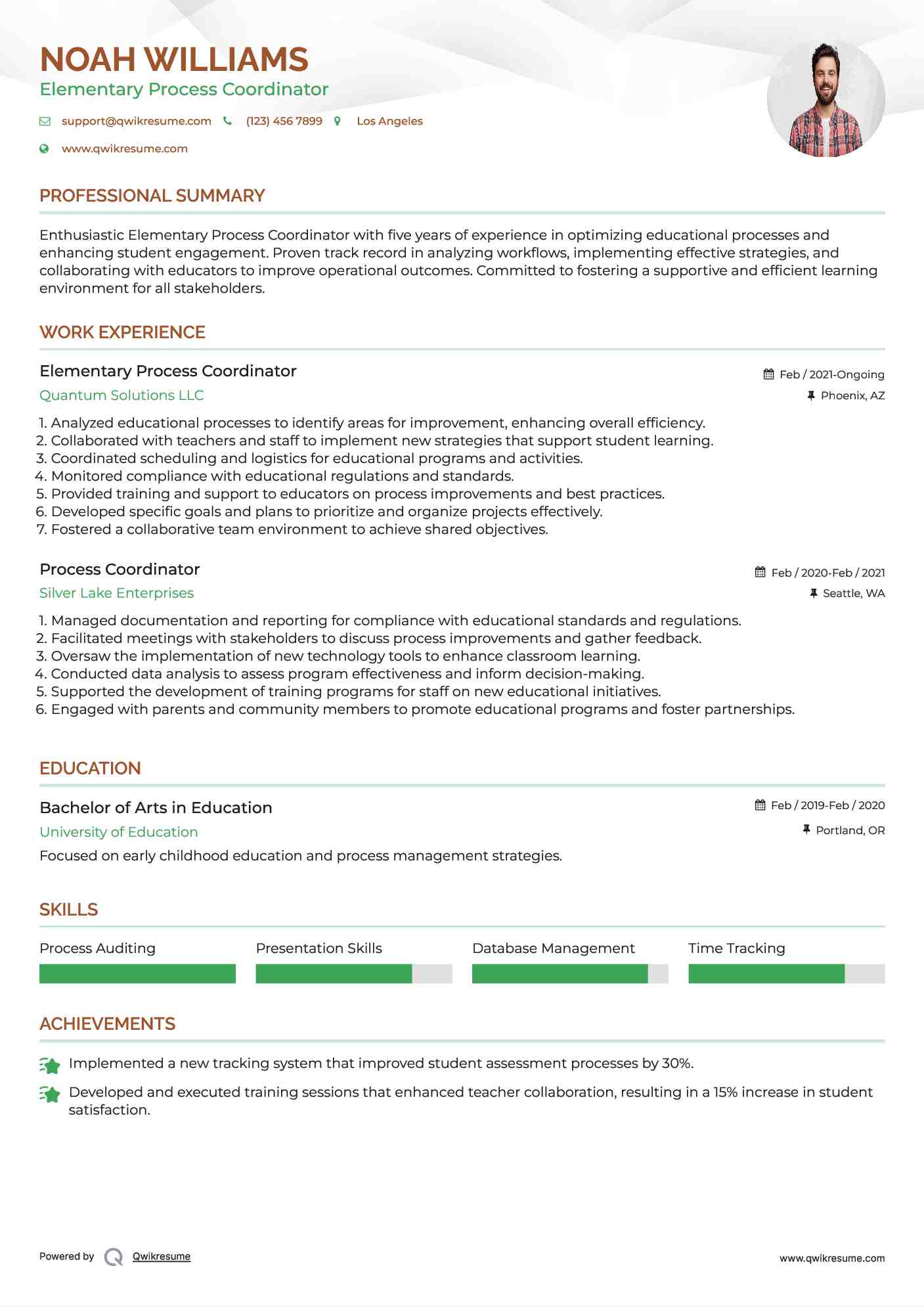Elementary Process Coordinator
 Resume Sample