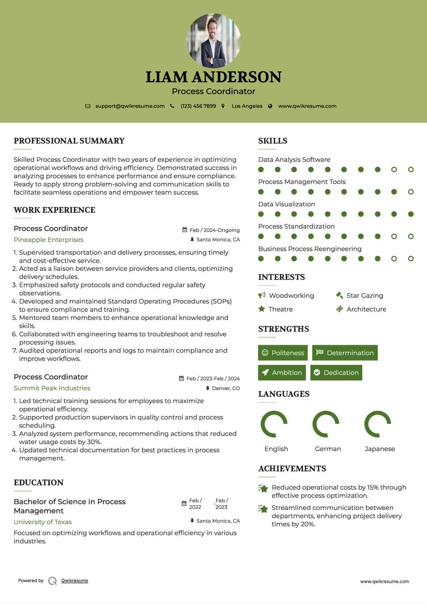 Process Coordinator Resume Format