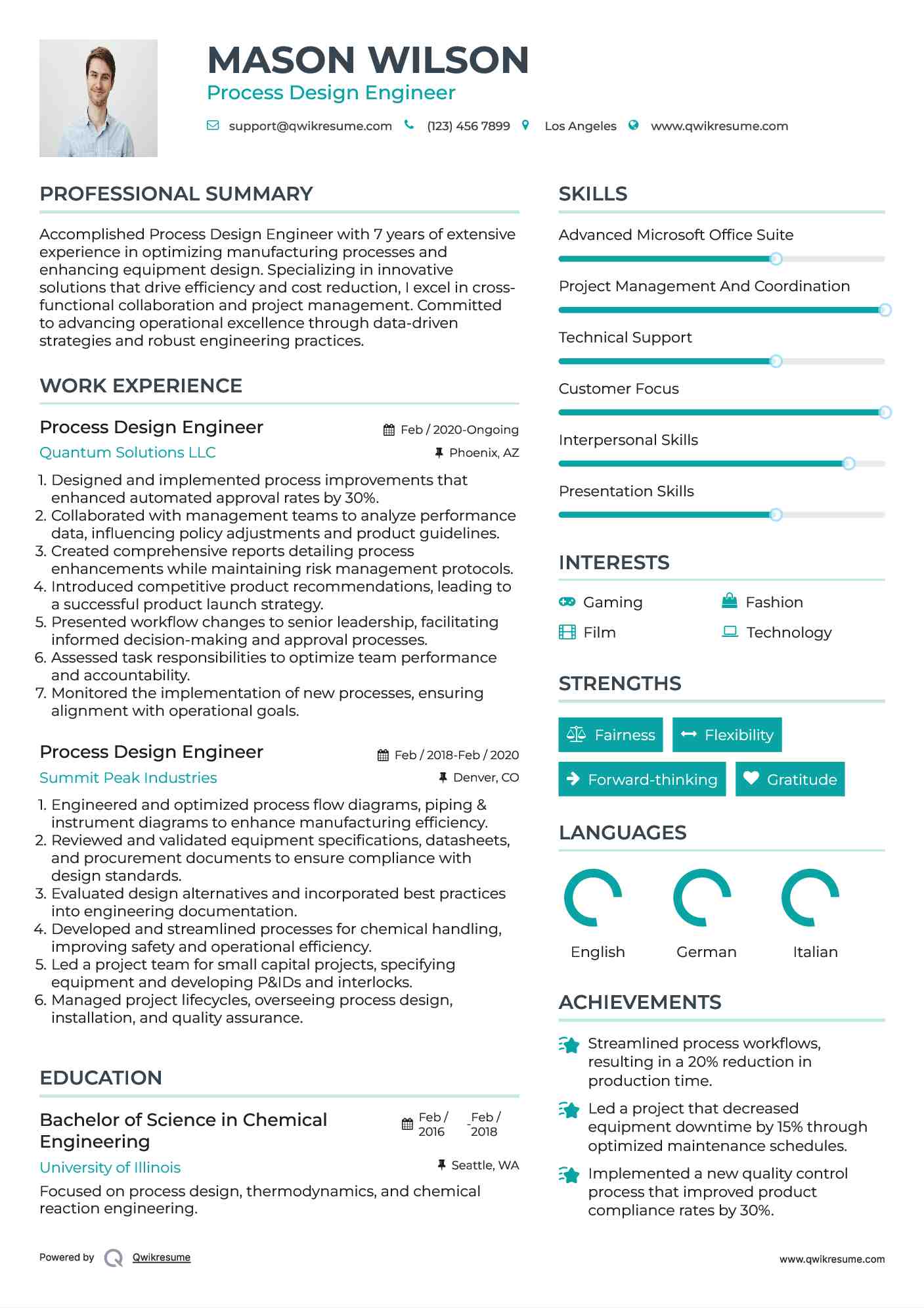 Process Design Engineer Resume Template