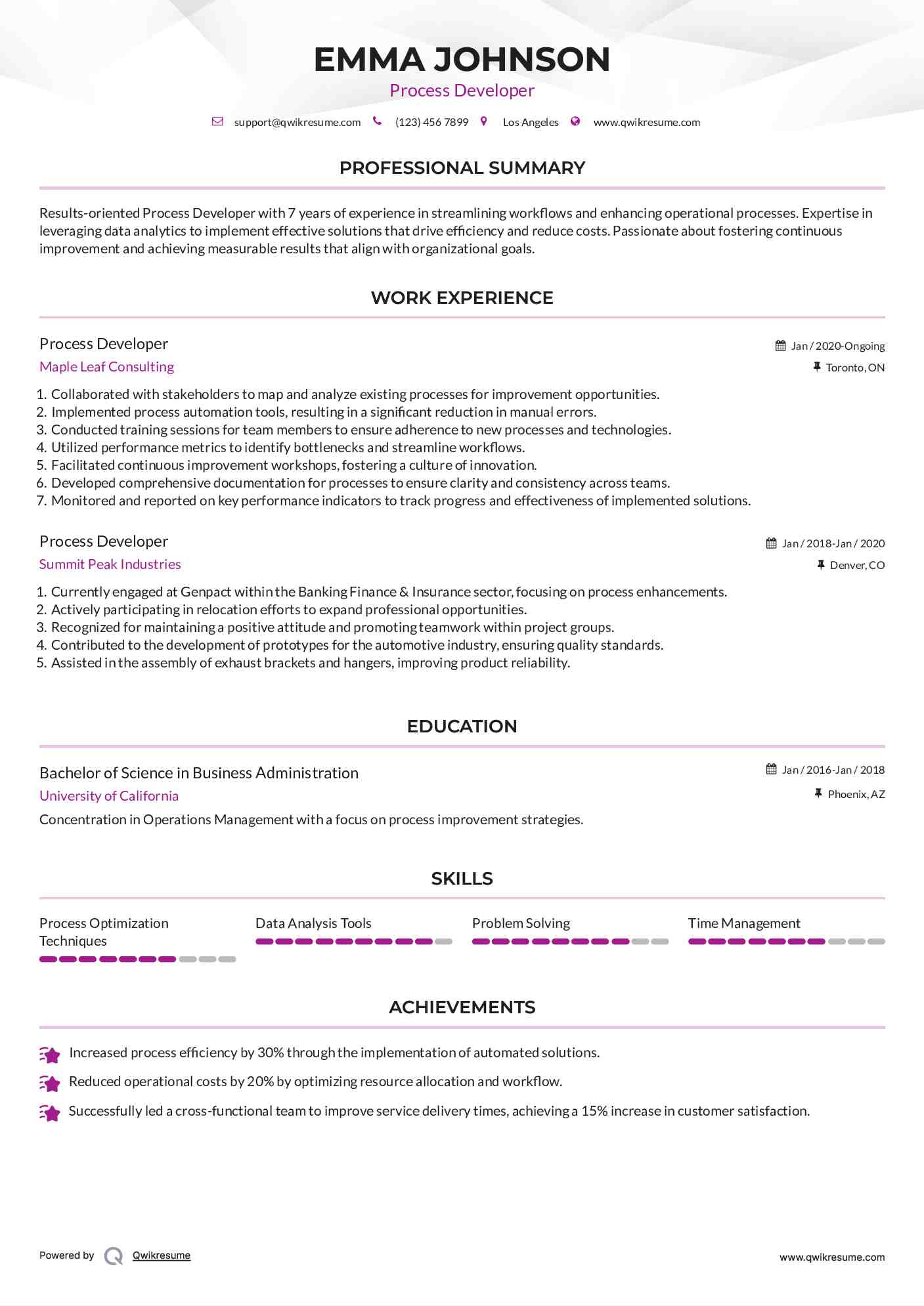 Process Developer Resume Model