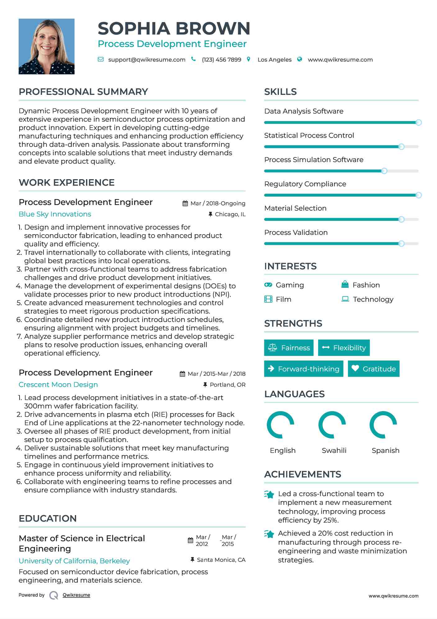 Process Development Engineer Resume Format