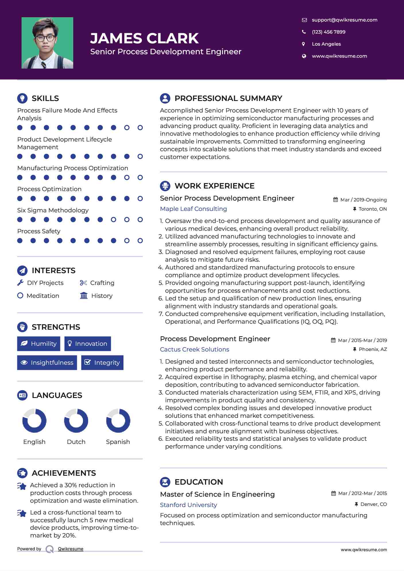Senior Process Development Engineer Resume Template