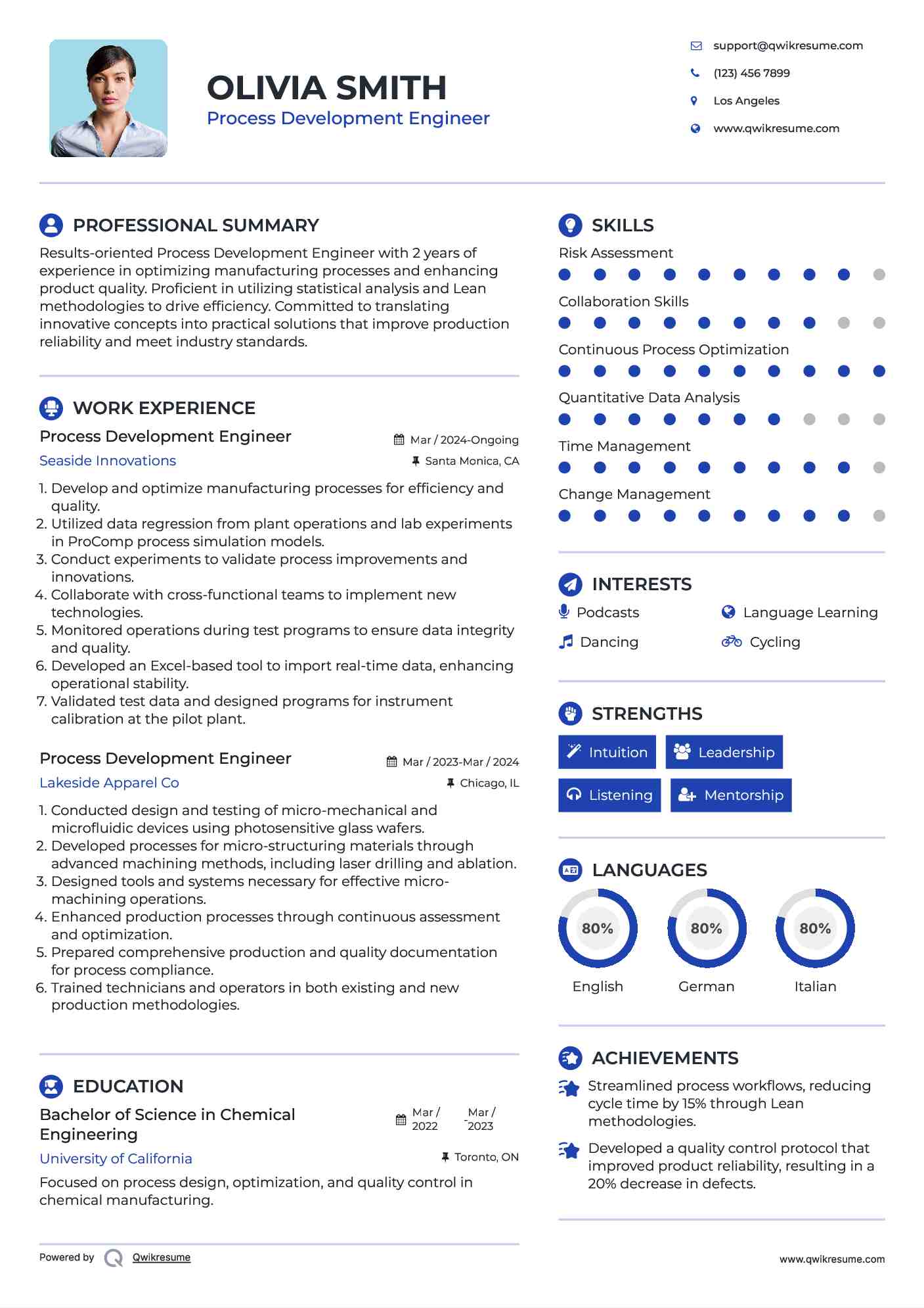 Process Development Engineer Resume Template