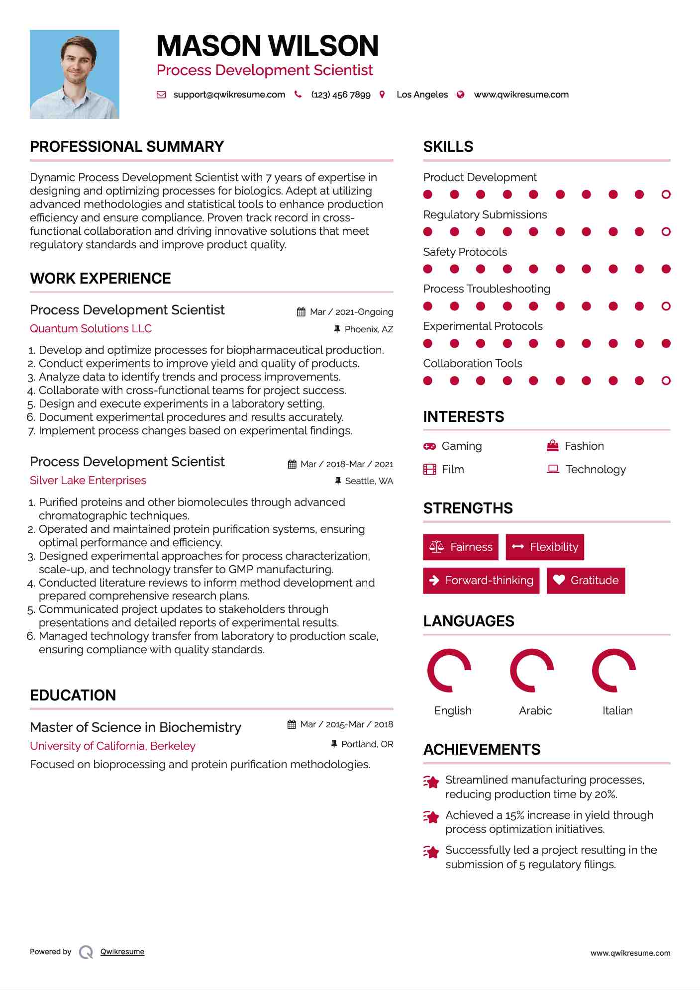 Process Development Scientist Resume Template
