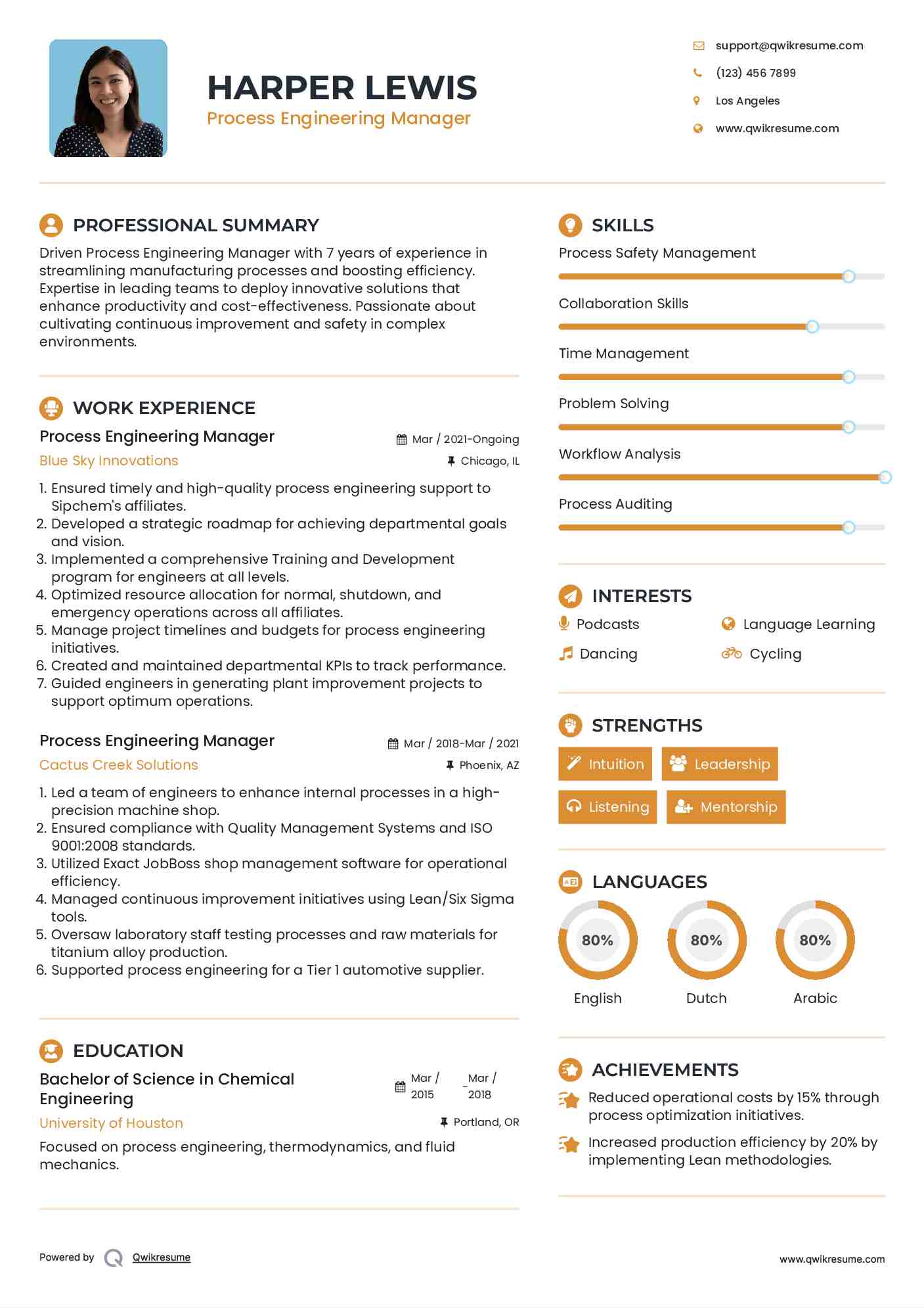 Process Engineering Manager Resume Template