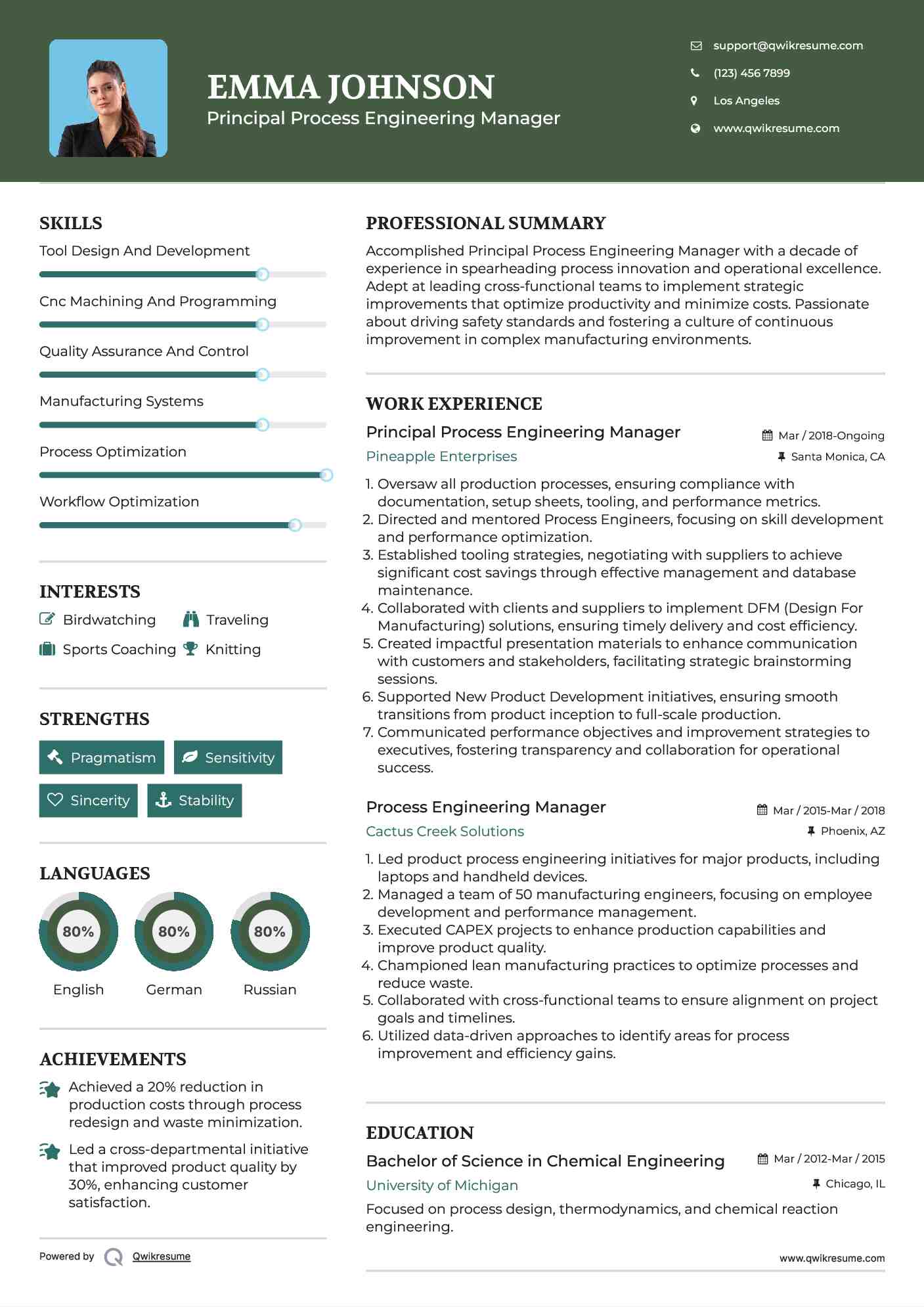 Principal Process Engineering Manager Resume Format