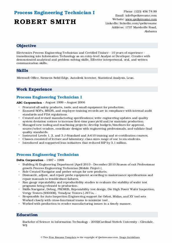 Process Engineering Technician Resume Samples QwikResume