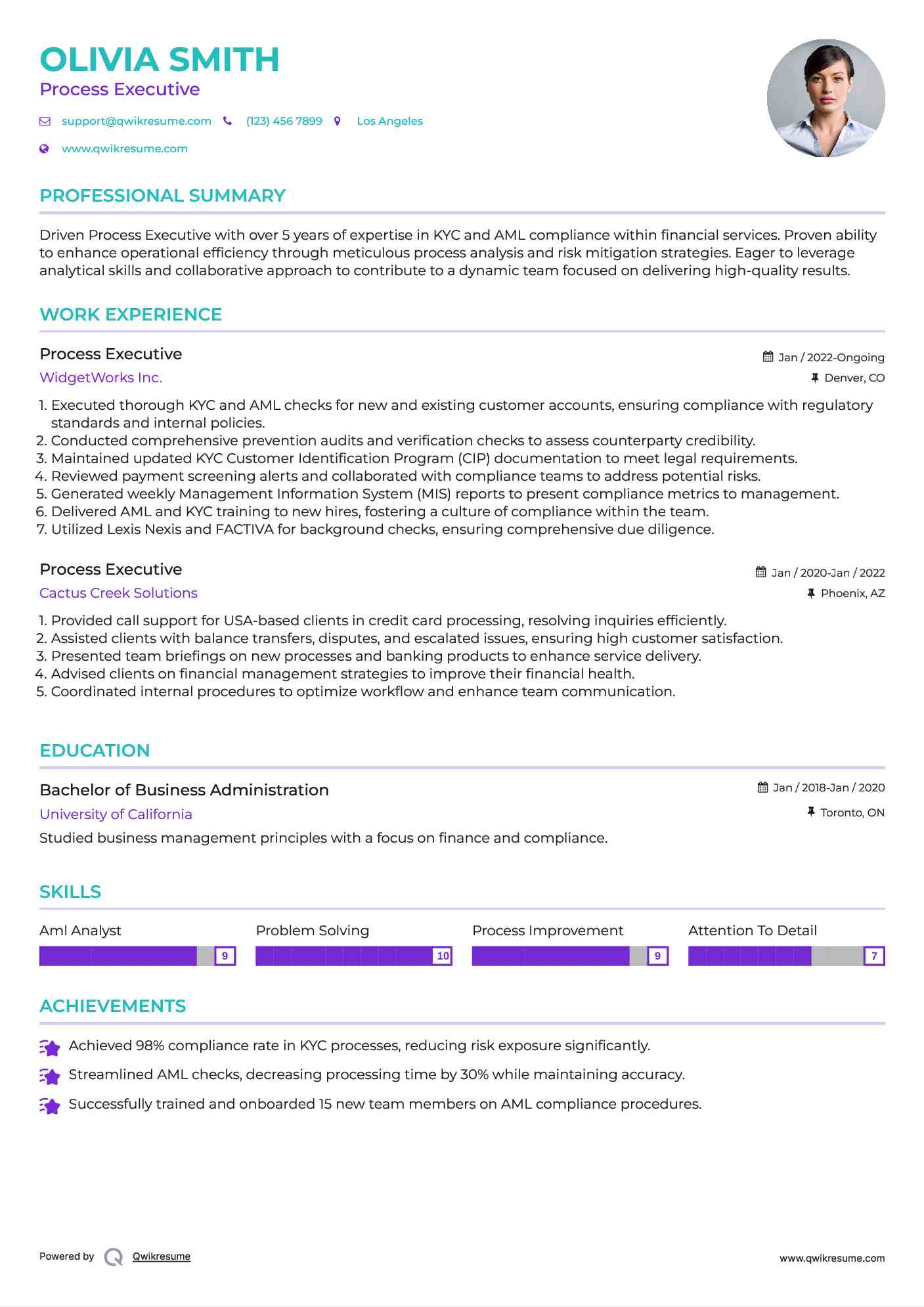 Process Executive Resume Template