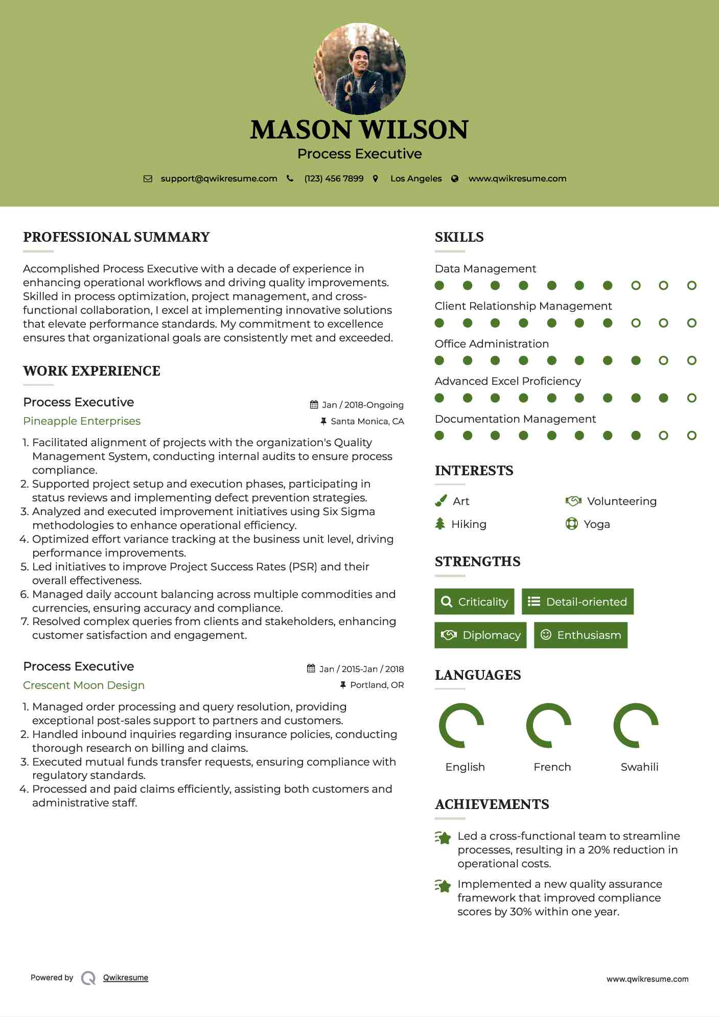 Process Executive Resume Format