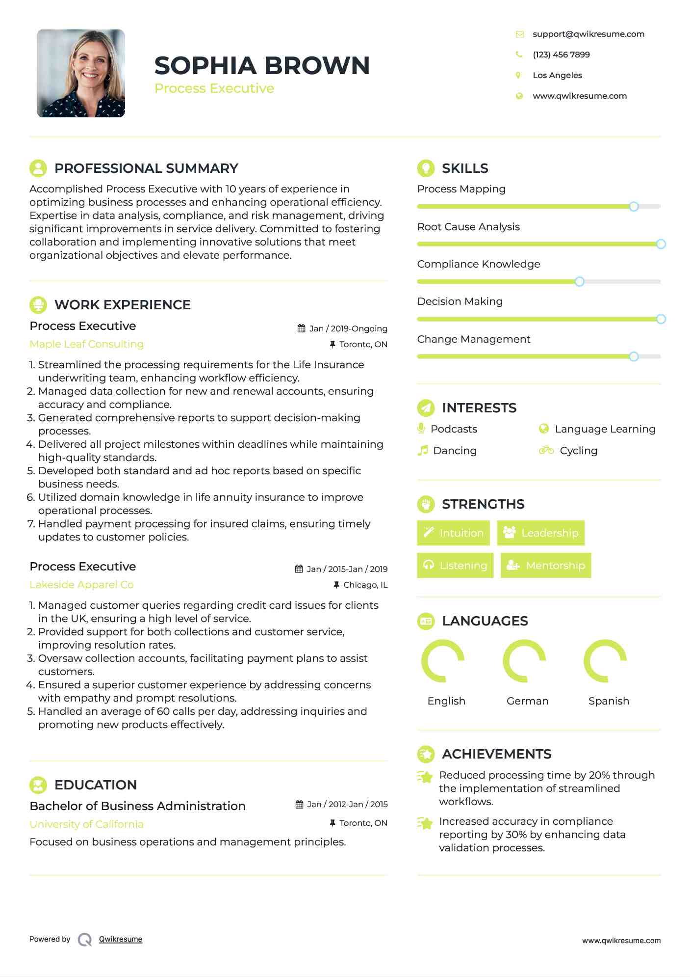 Process Executive Resume Example