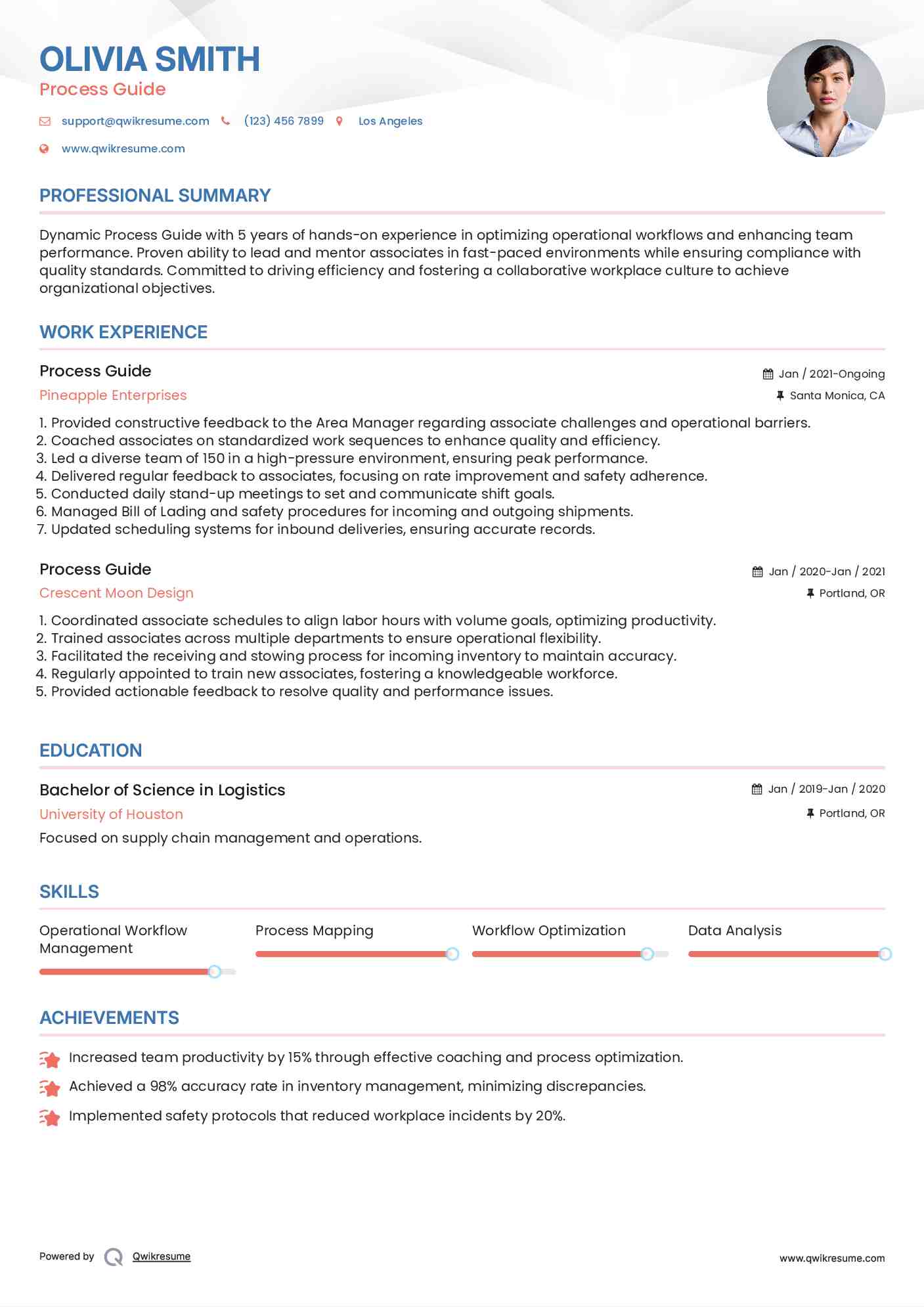 Process Guide Resume Sample