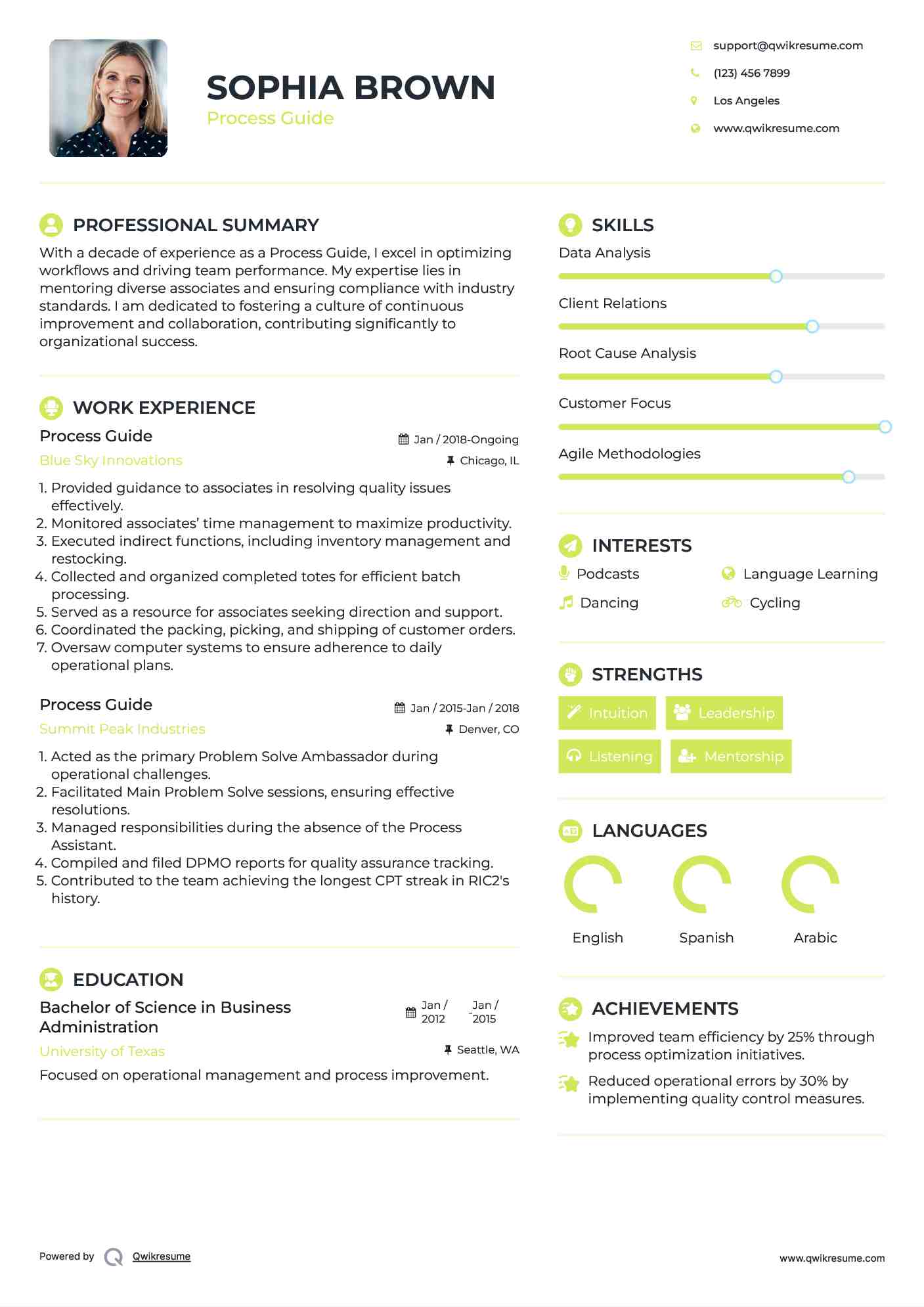 Process Guide Resume Format