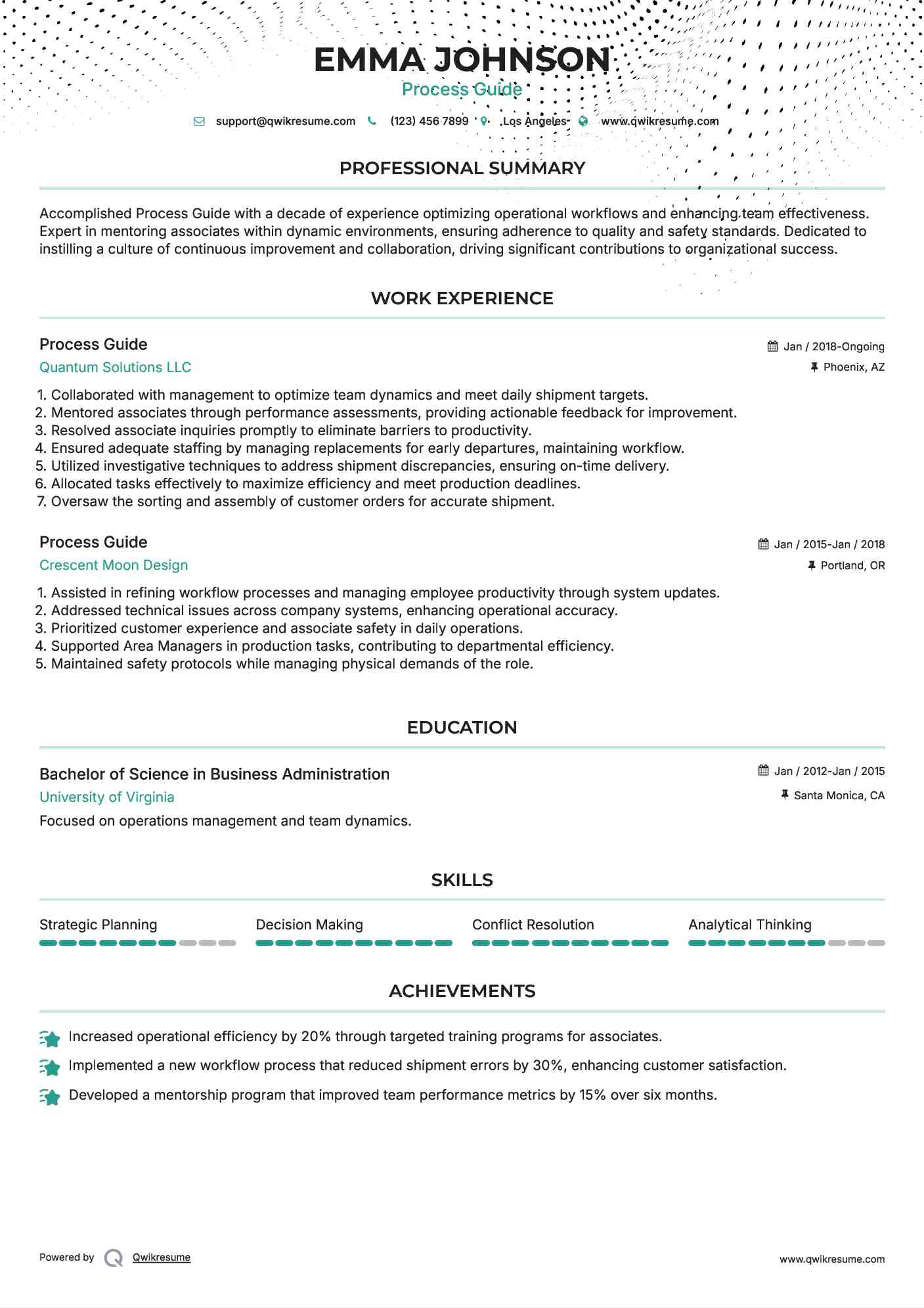Process Guide Resume Sample