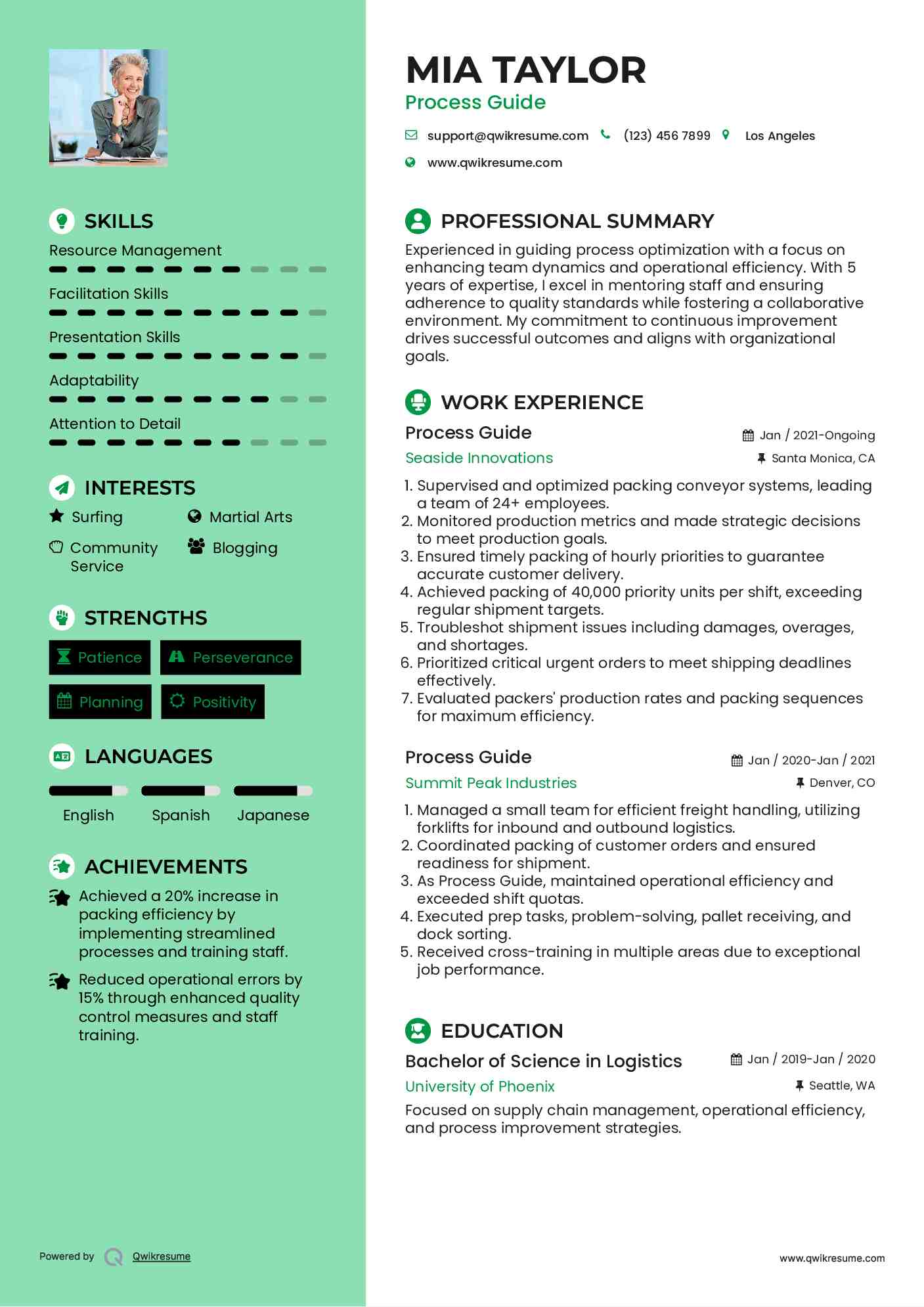 Process Guide Resume Example