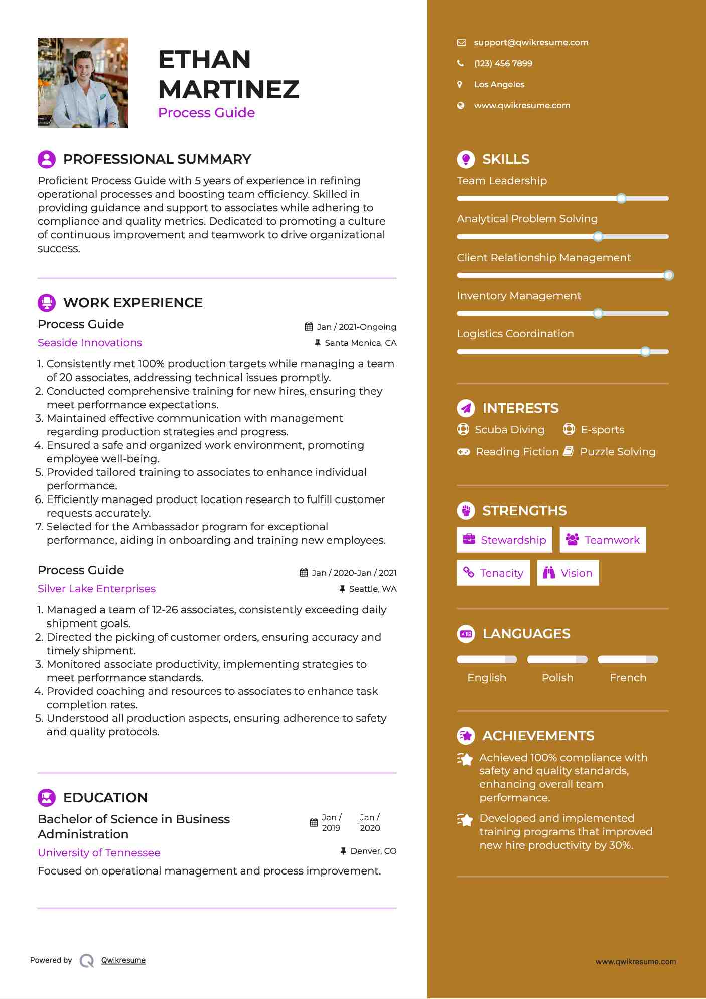 Process Guide Resume Format