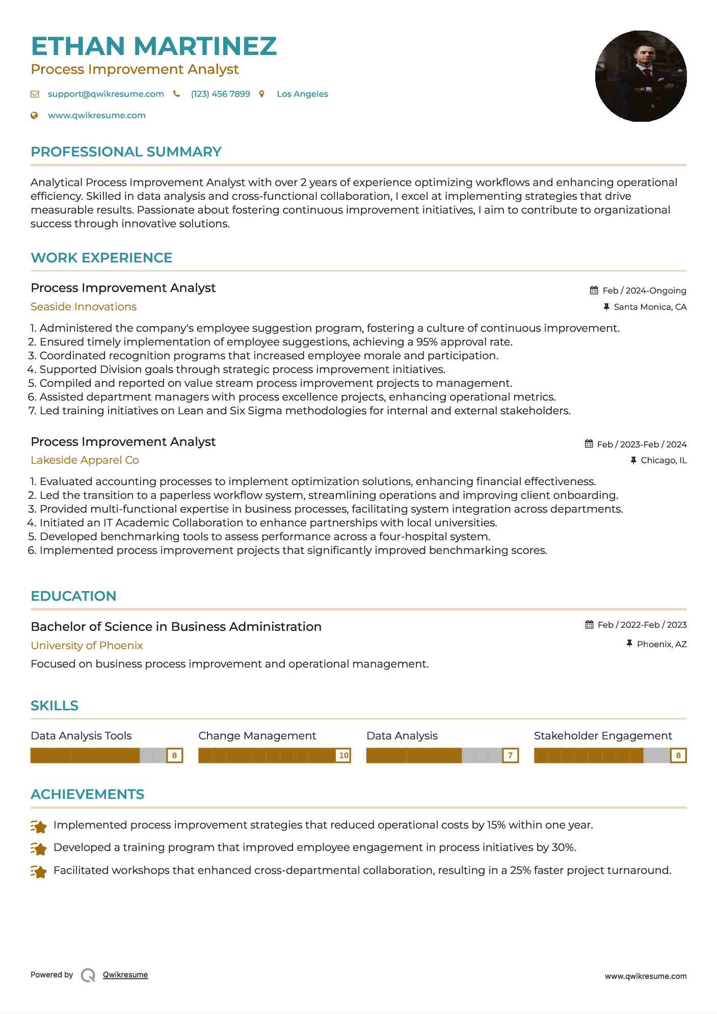 Process Improvement Analyst Resume Model