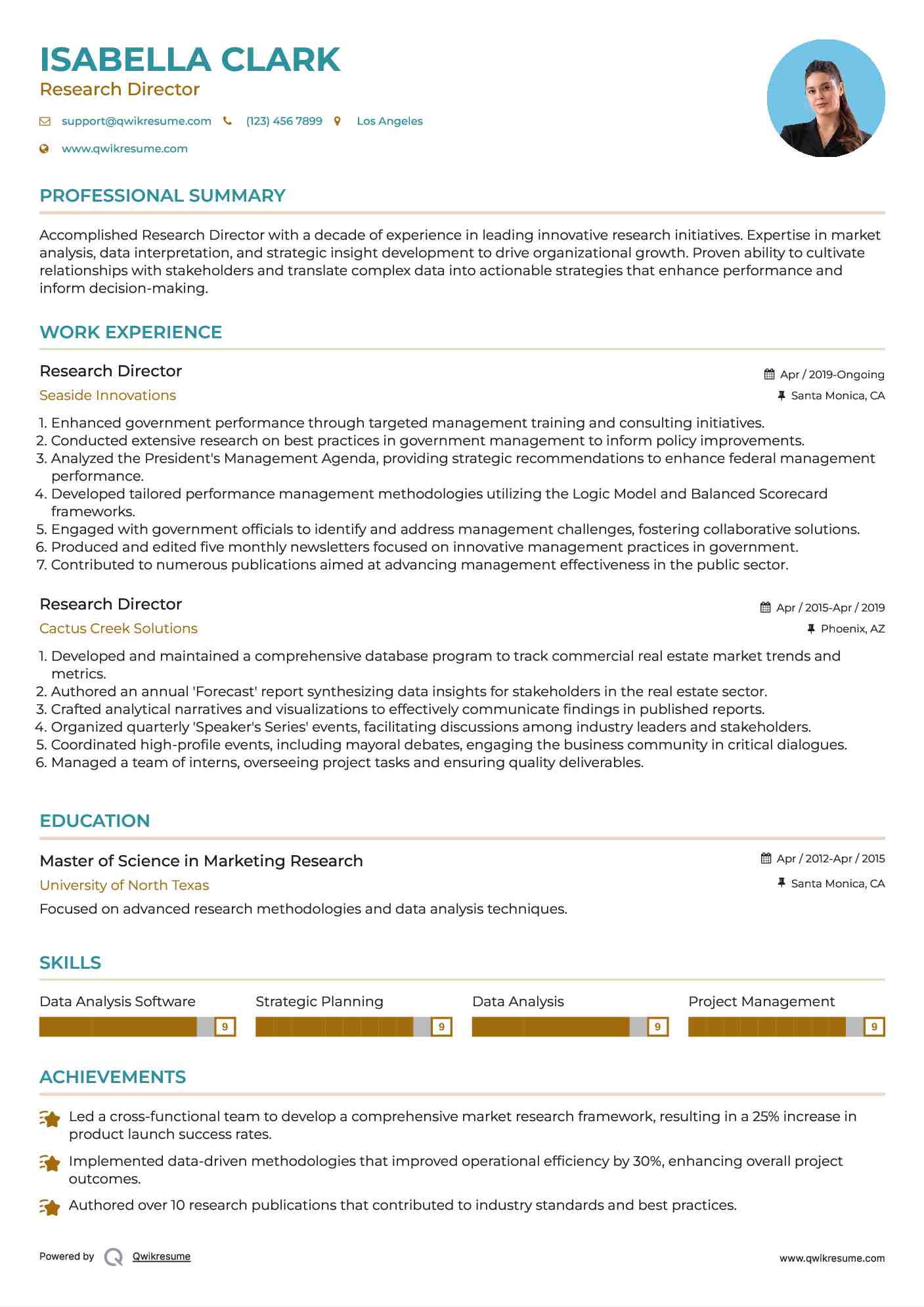 Research Director Resume Example