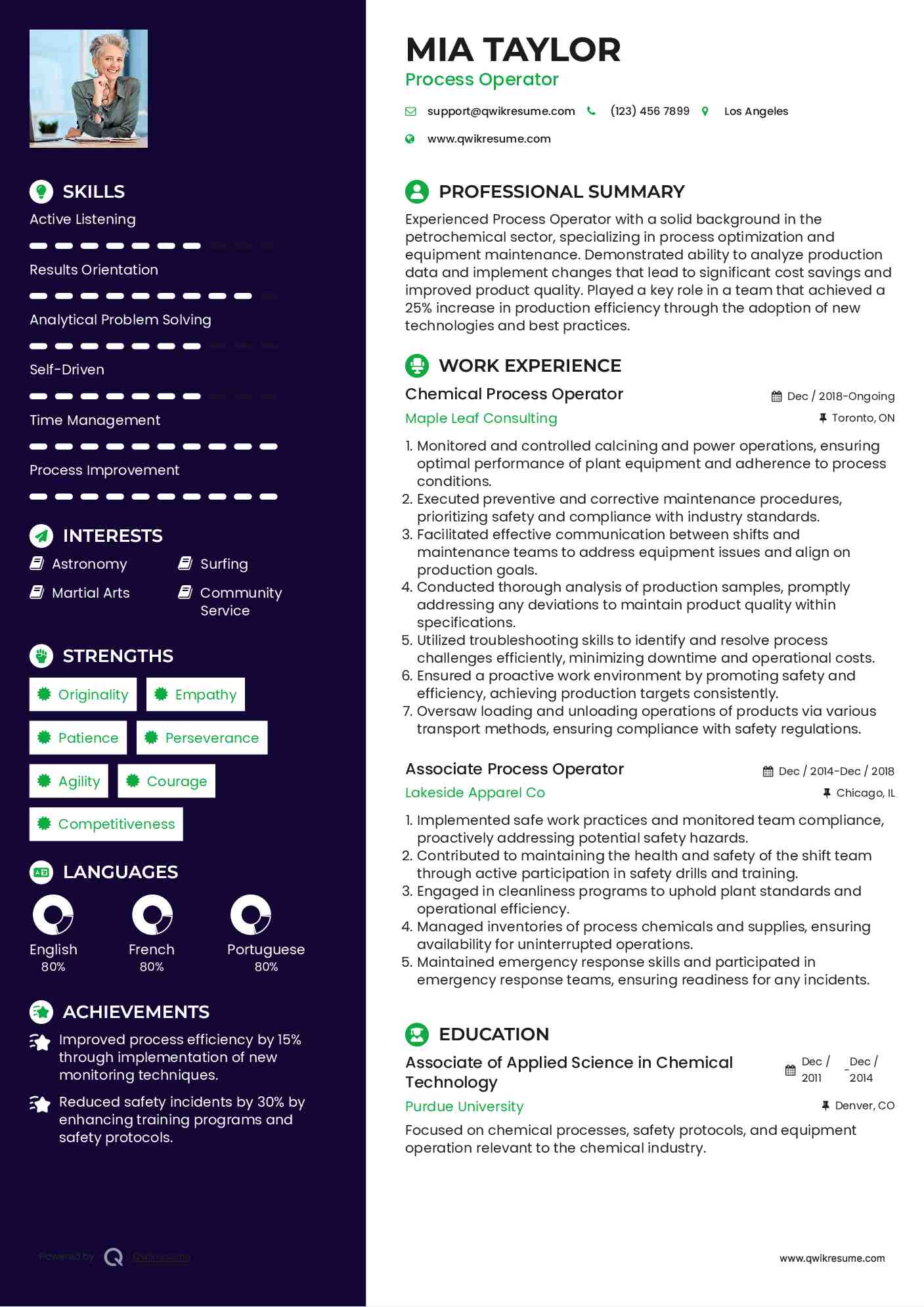 Chemical Process Operator Resume Template