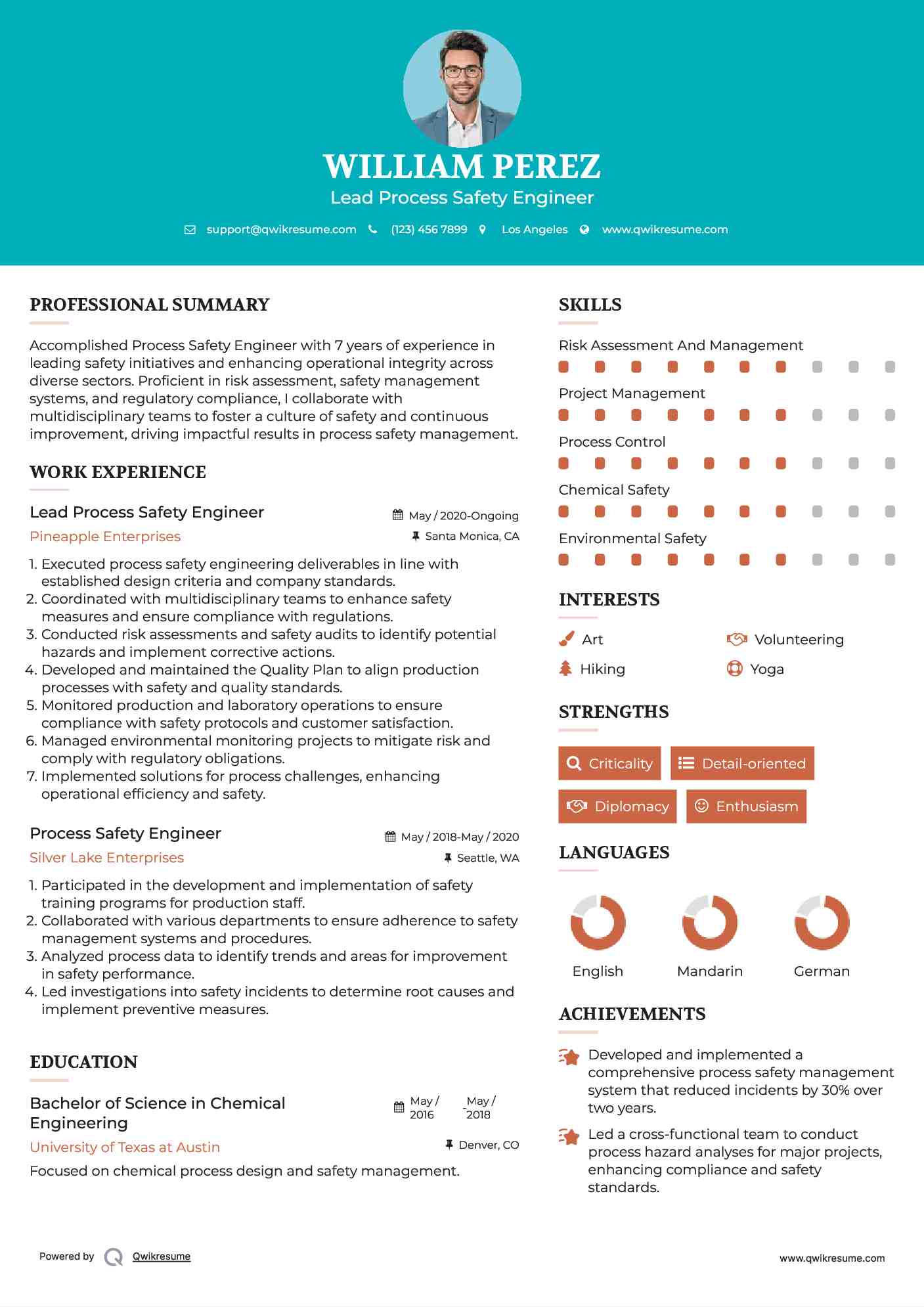 Lead Process Safety Engineer Resume Format