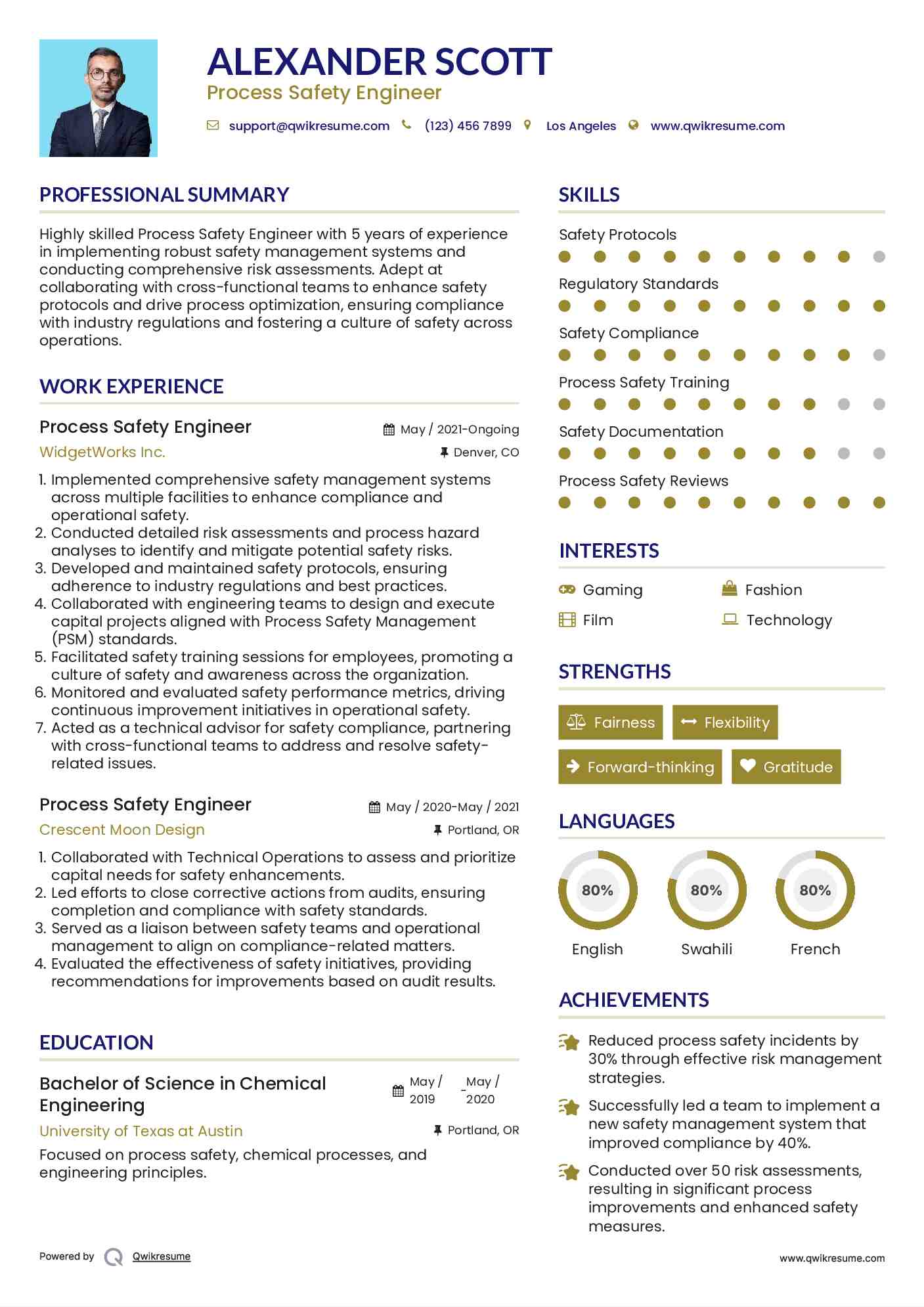 Process Safety Engineer Resume Sample