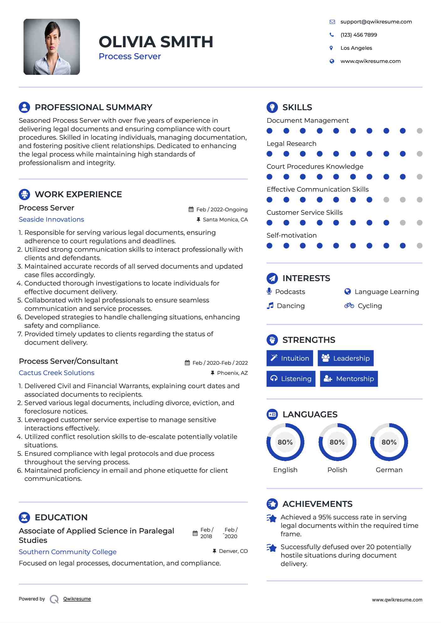 Process Server Resume Template