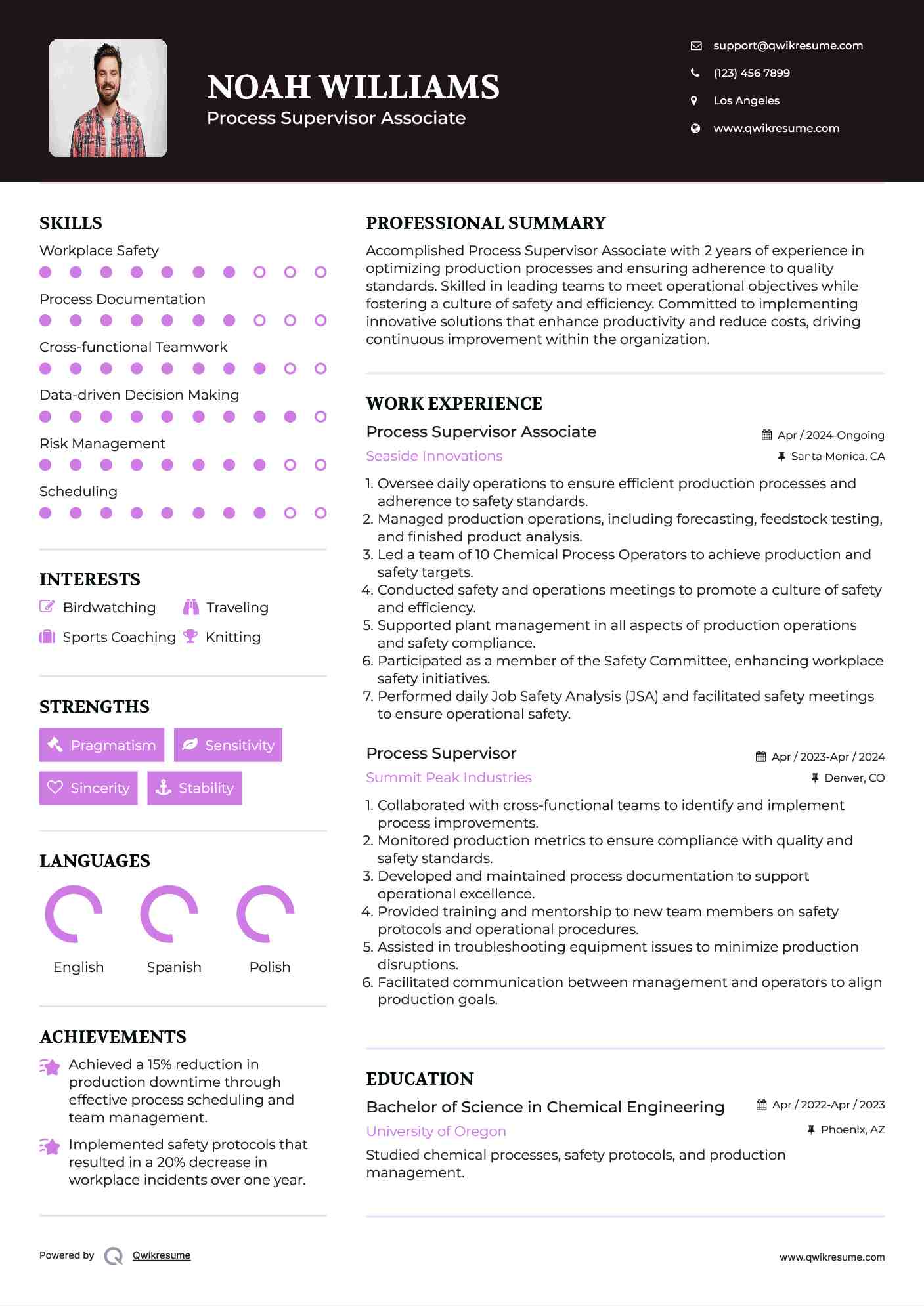 Process Supervisor Associate Resume Model