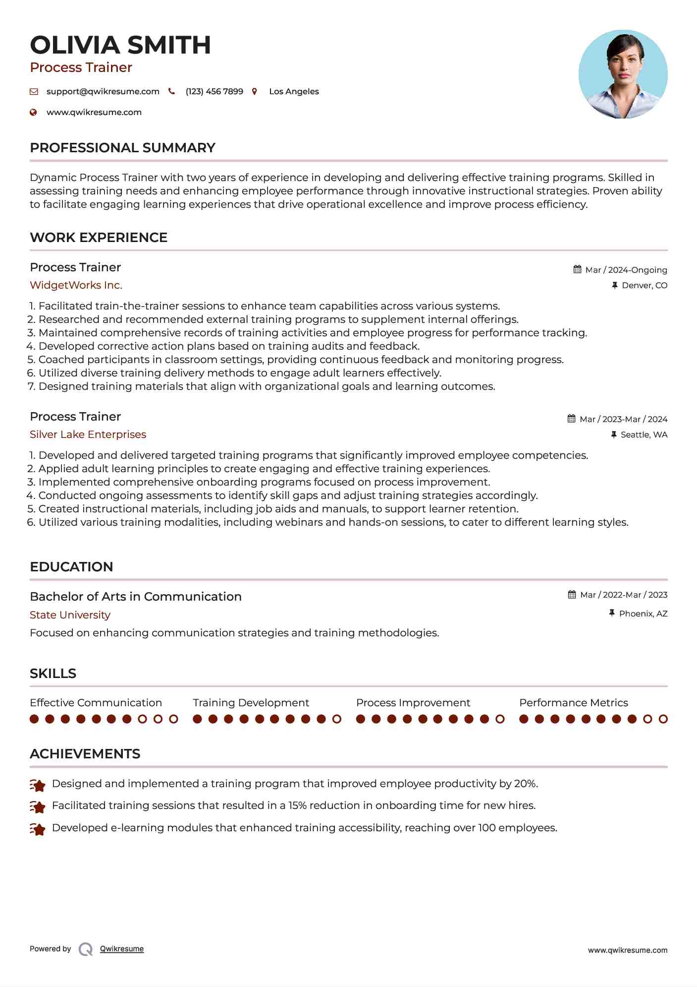 Process Trainer Resume Example
