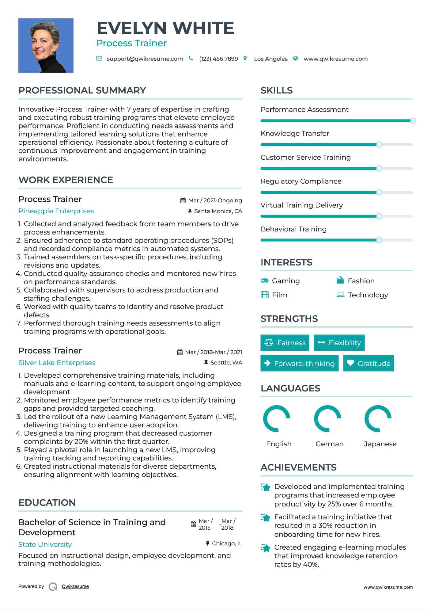 Process Trainer Resume Example