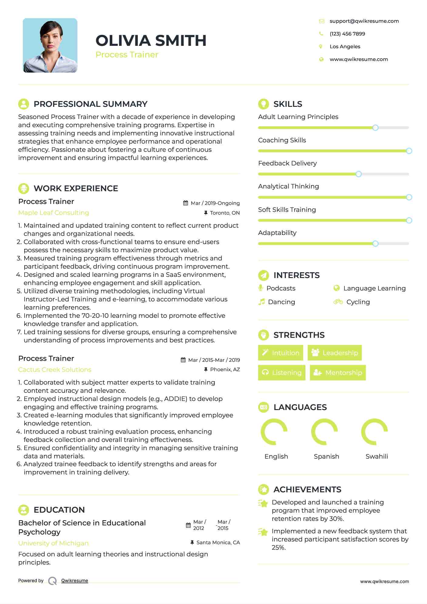 Process Trainer Resume Example