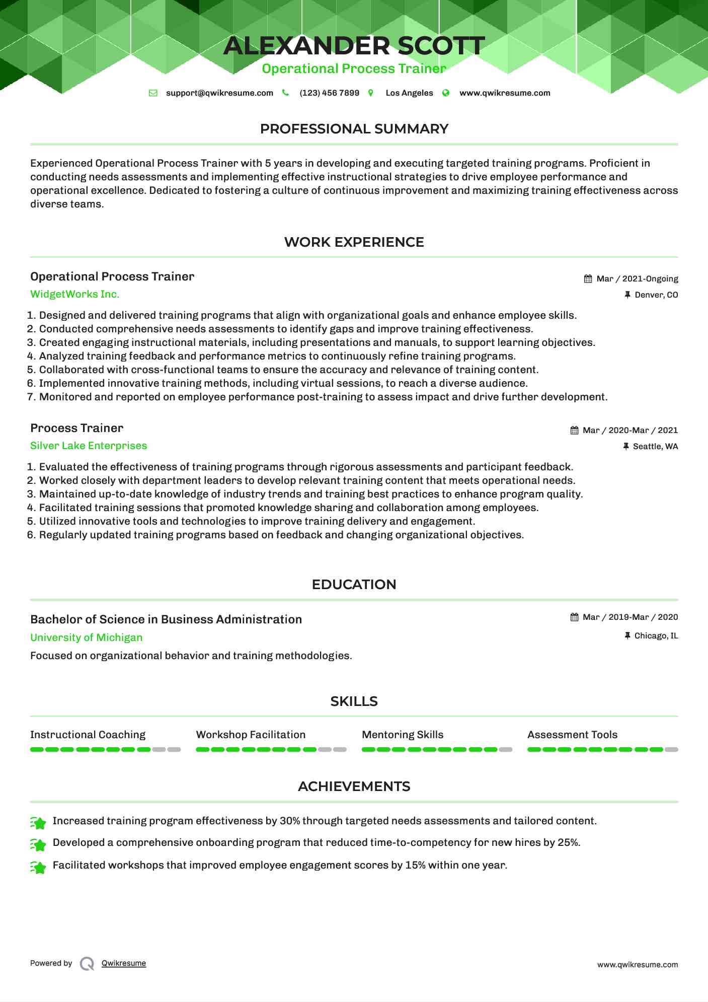 Operational Process Trainer Resume Format
