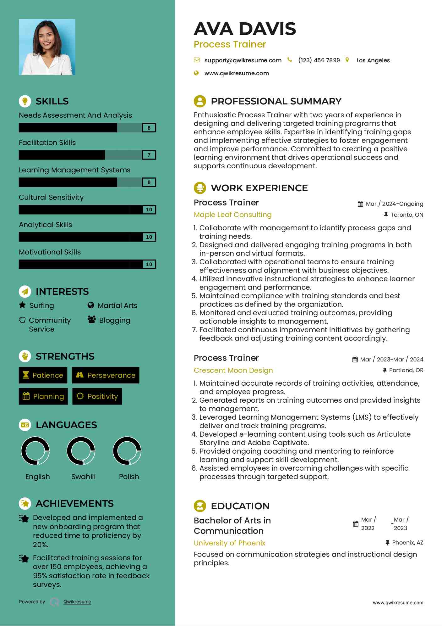 Process Trainer Resume Model